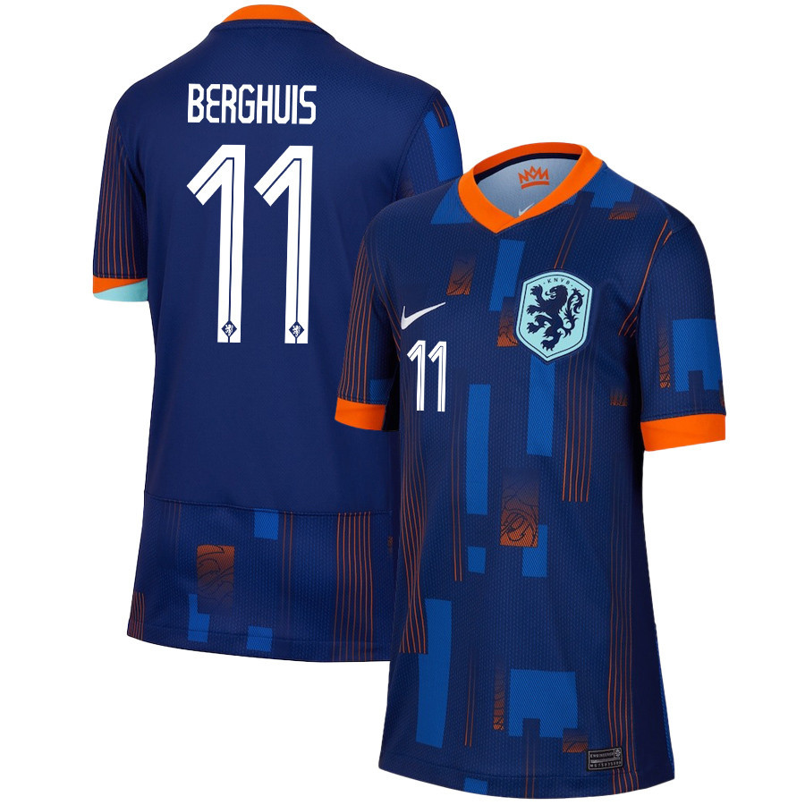 Steven Berghuis 11 Netherlands National Team 2024/25 Away YOUTH Jersey - Navy