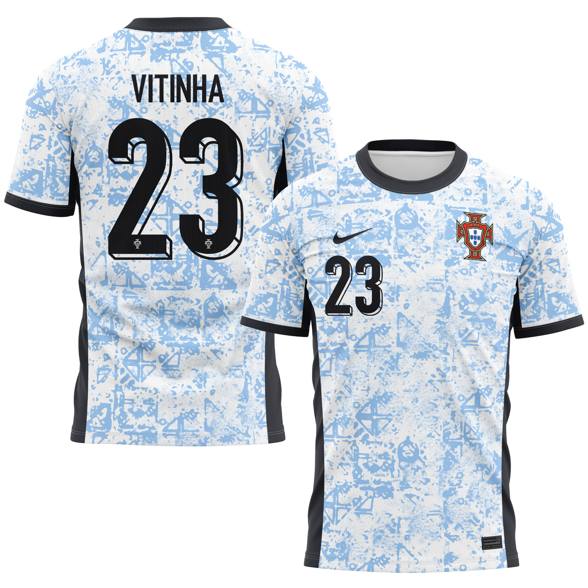 Vitinha 23 Portugal National Team 2024/25 Away Kits AOP T-shirt - Cream/Blue