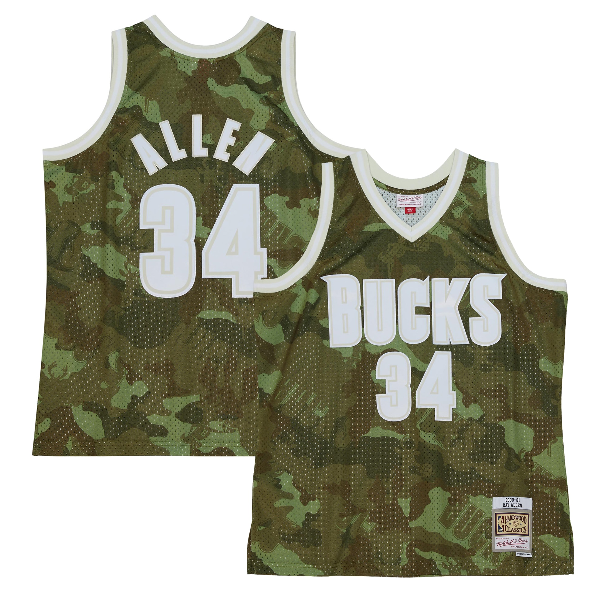 Ray Allen Milwaukee Bucks Mitchell & Ness Hardwood Classics 2000\/01 Ghost Green Swingman Jersey - Camo