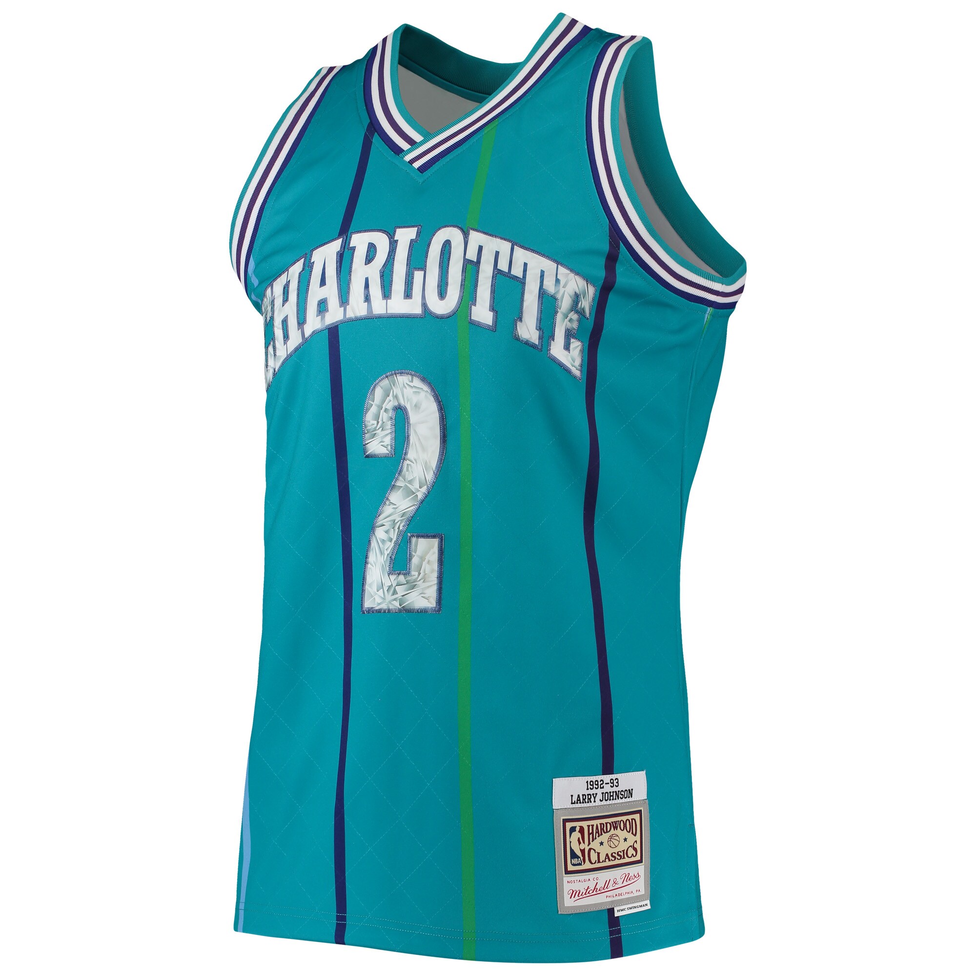 Larry Johnson Charlotte Hornets Mitchell & Ness 1996\/97 Hardwood Classics NBA 75th Anniversary Diamond Swingman Jersey - Teal