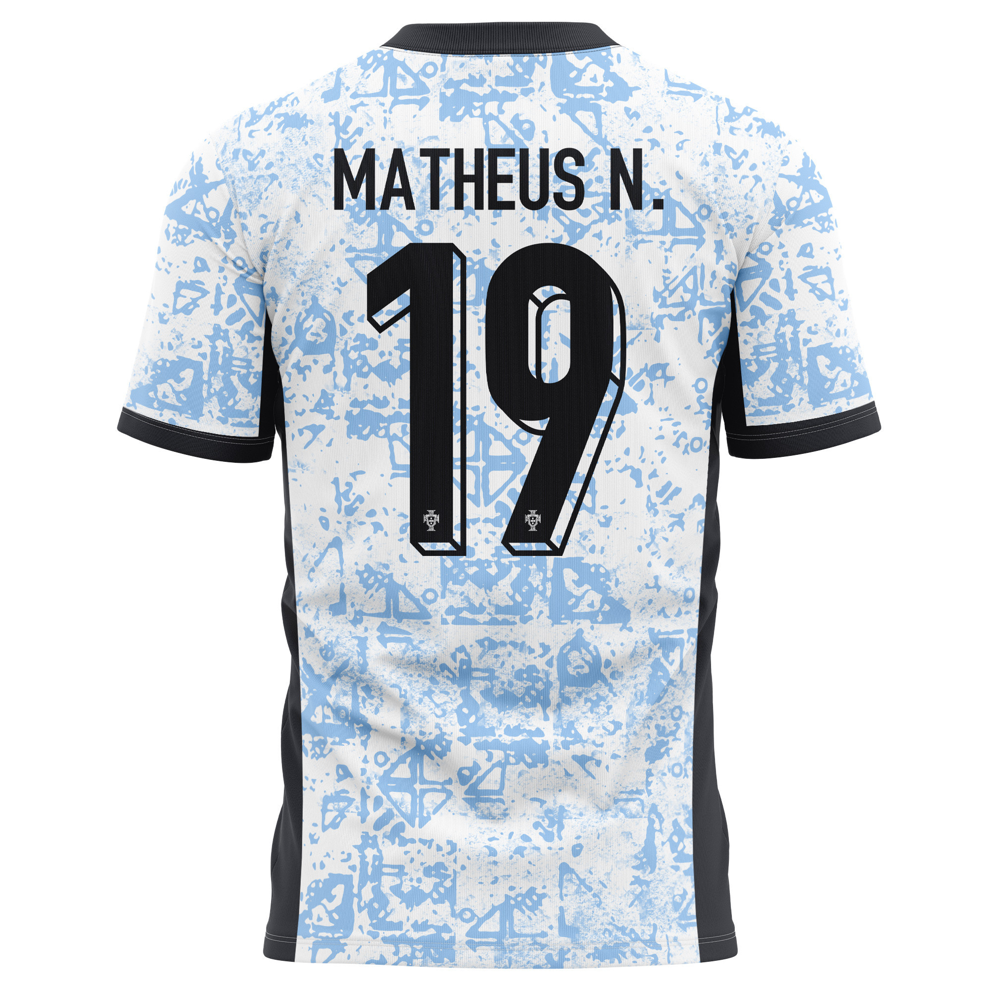 Matheus Nunes 19 Portugal National Team 2024/25 Away Kits AOP T-shirt - Cream/Blue