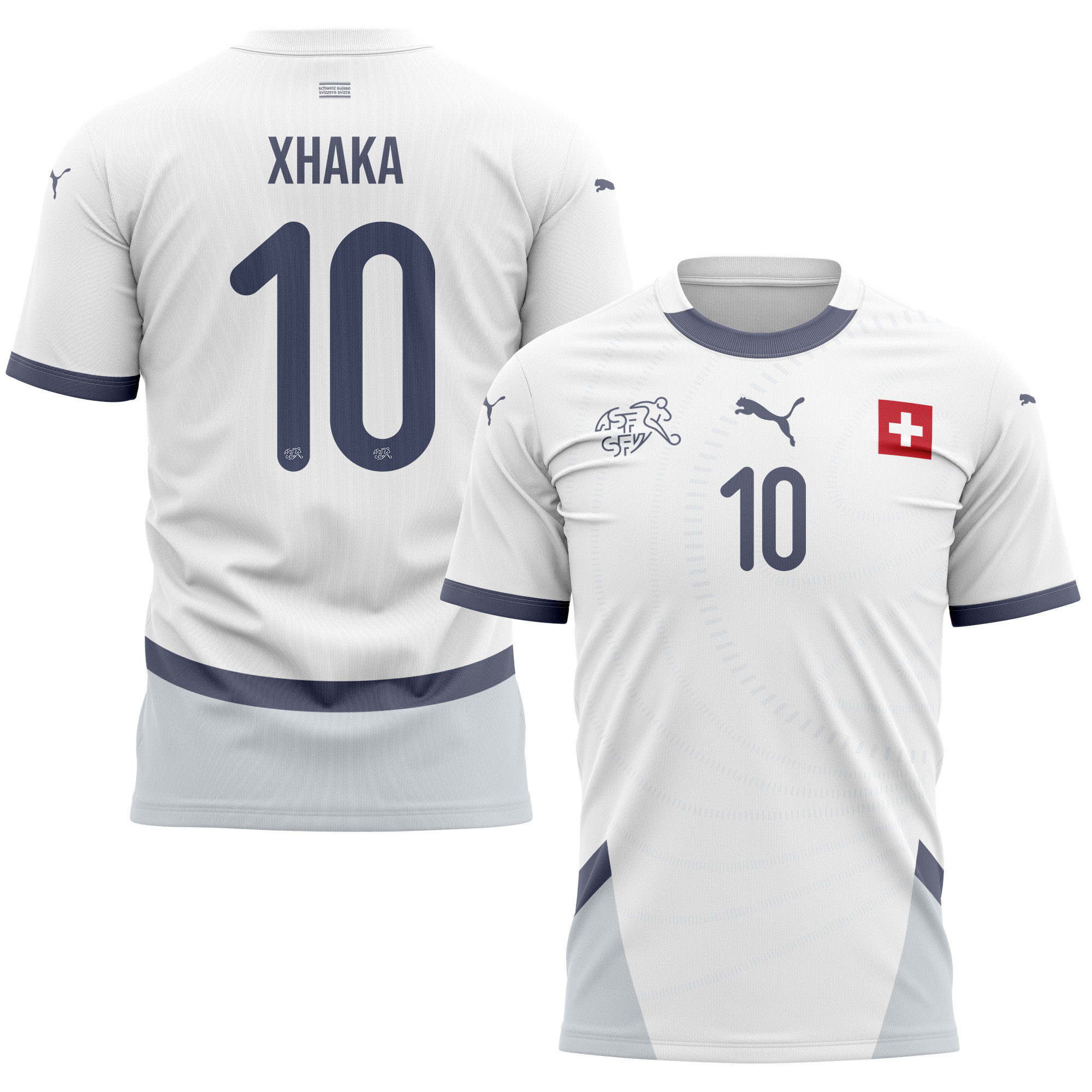 Granit Xhaka 10 Switzerland National Team 2024/25 Away Kits AOP T-shirt - White