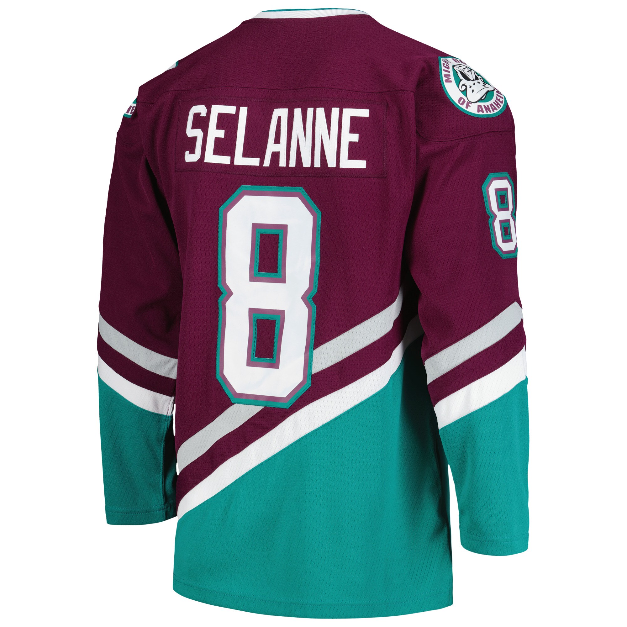 Teemu Selanne Anaheim Ducks Mitchell & Ness  1996\/97 Alternate Captain Patch Blue Line Player Jersey - Purple