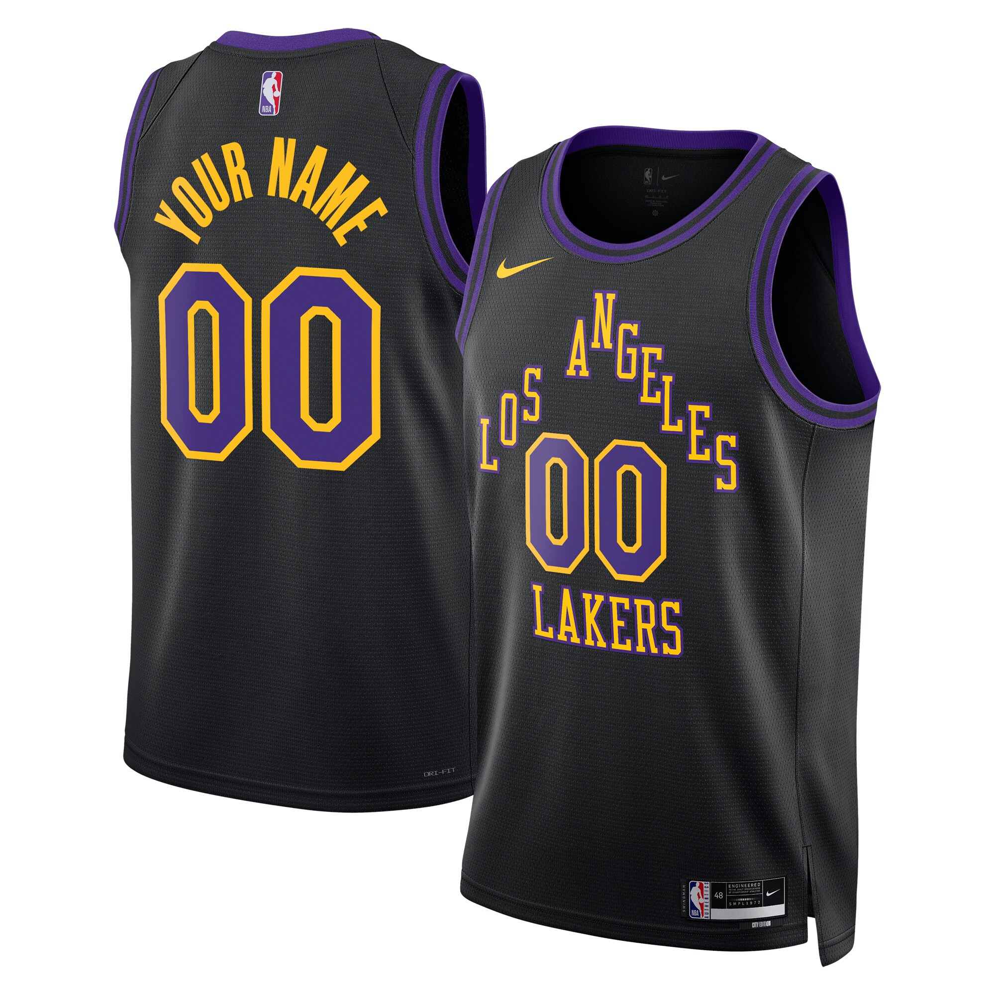 Los Angeles Lakers  Unisex 2023\/24 Custom Swingman Jersey - Black - City Edition