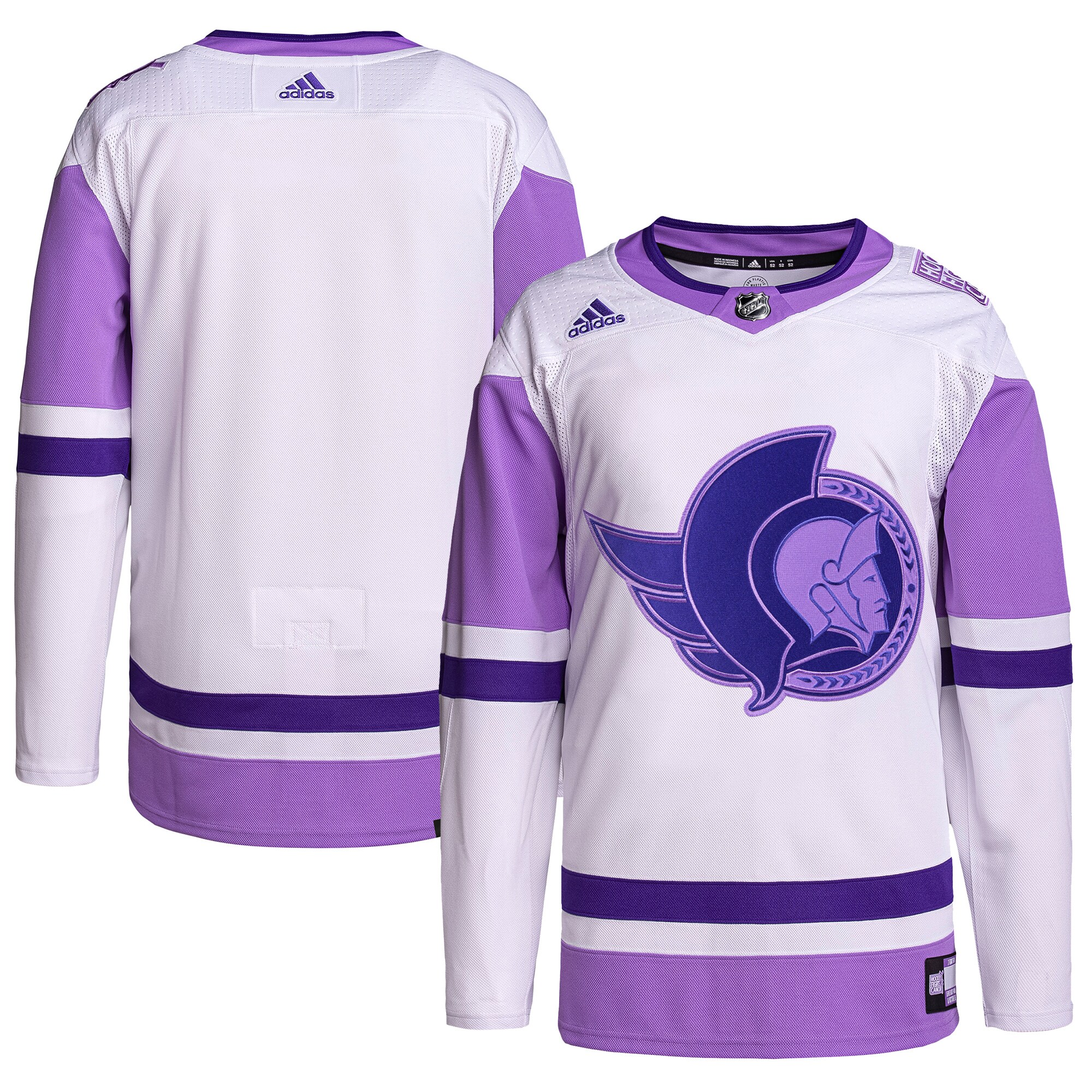 Ottawa Senators adidas Hockey Fights Cancer Primegreen Authentic Blank Practice Jersey - White\/Purple
