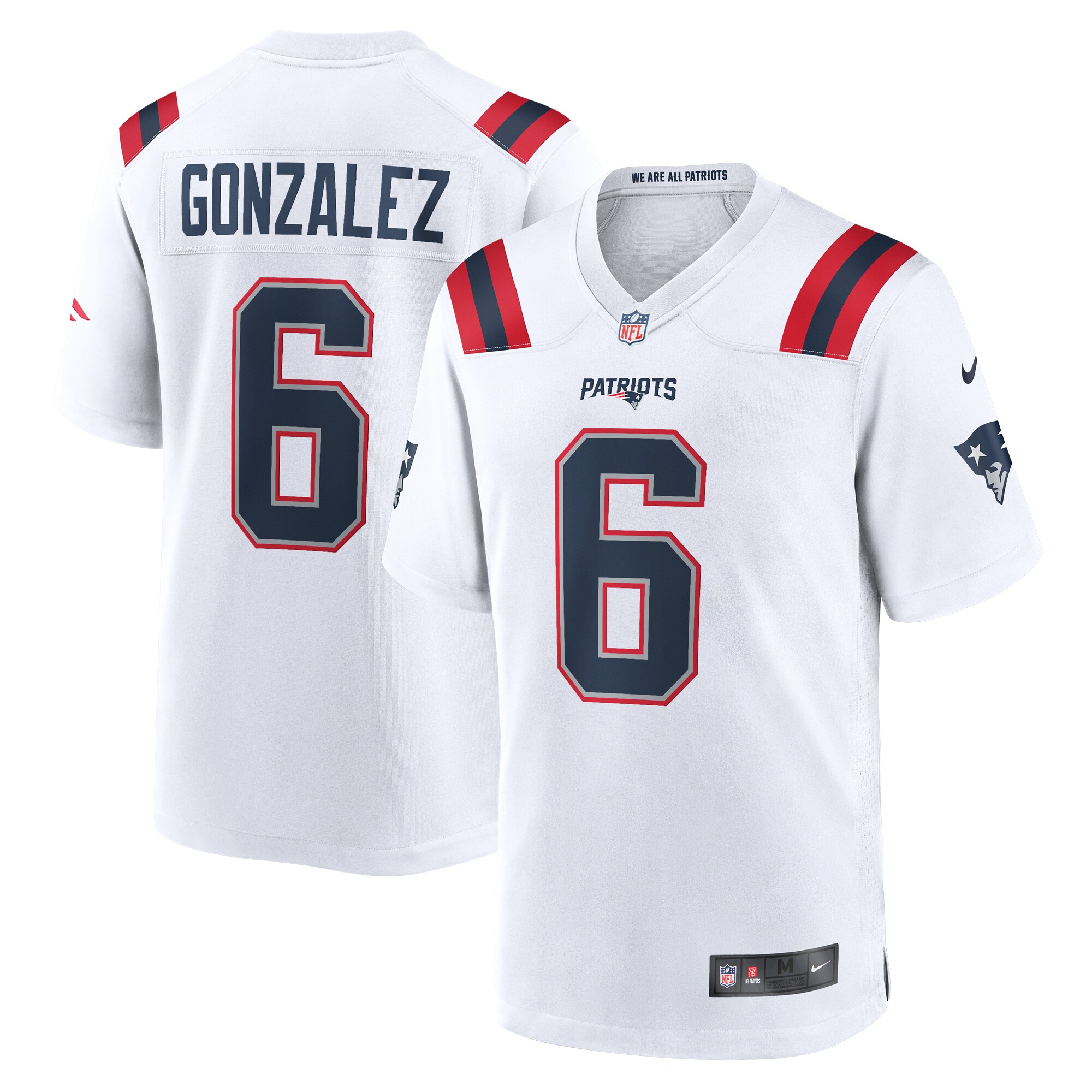Christian Gonzalez New England Patriots   Game Jersey -  White