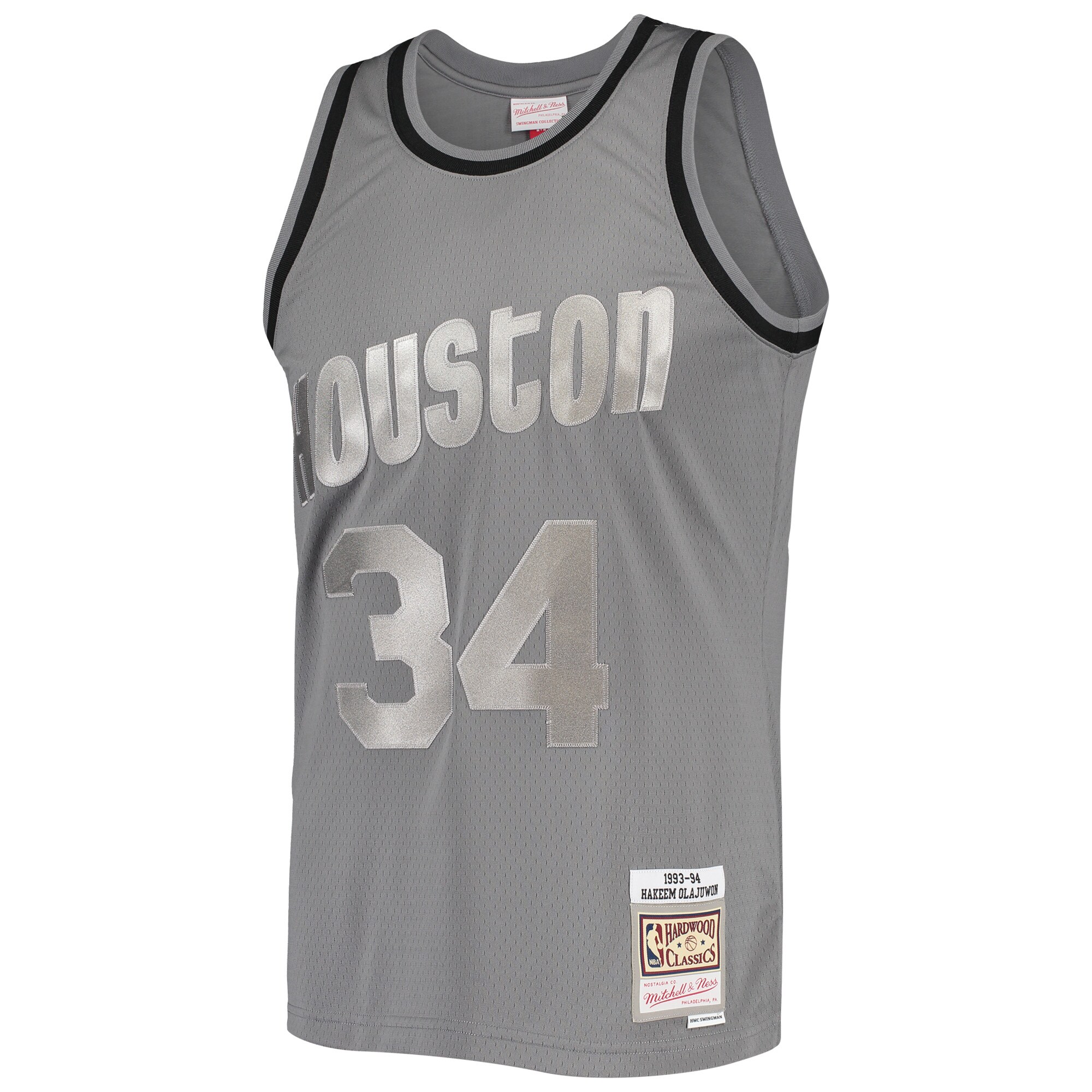 Hakeem Olajuwon Houston Rockets Mitchell & Ness Hardwood Classics Retired Player 1993\/94 Metal Works Swingman Jersey - Charcoal