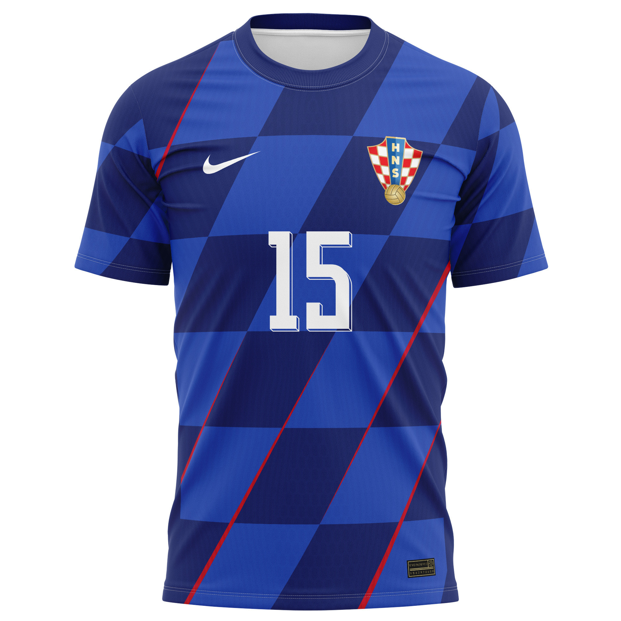 Mario Pašalić 15 Signed Croatia National Team 2024/25 Away Kits AOP T-shirt Autographed - Navy