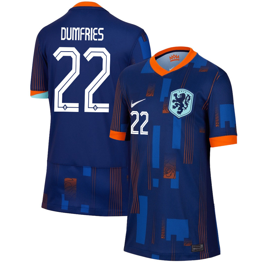 Denzel Dumfries 22 Netherlands National Team 2024/25 Away YOUTH Jersey - Navy