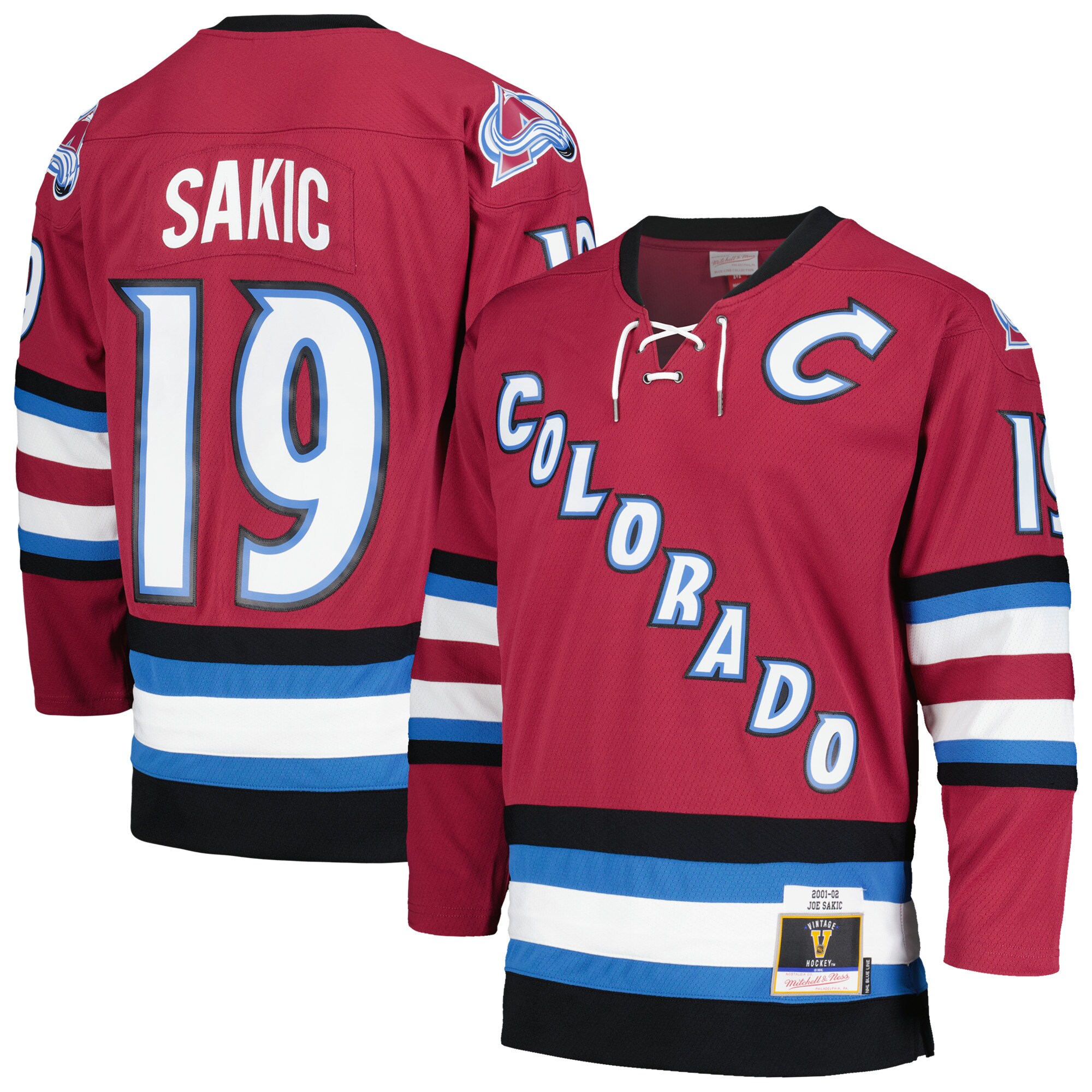 Joe Sakic Colorado Avalanche Mitchell & Ness 2001\/02 Blue Line Alternate Player Jersey - Burgundy