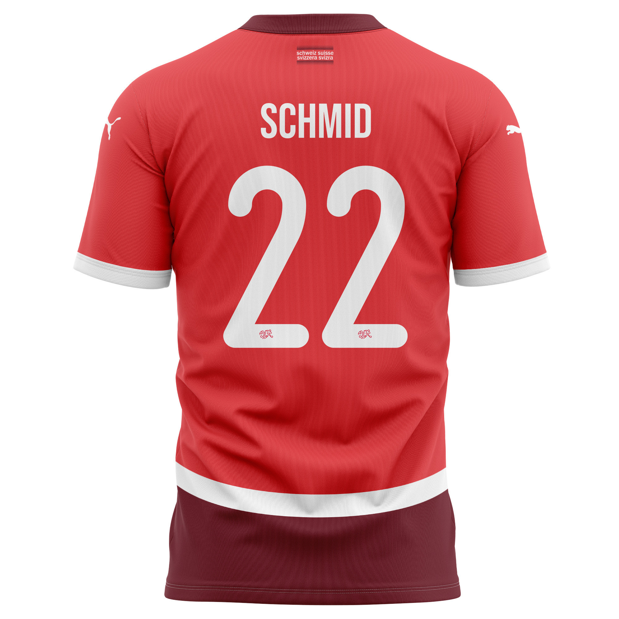 Dominik Schmid 22 Switzerland National Team 2024/25 Home Kits AOP T-shirt - Red