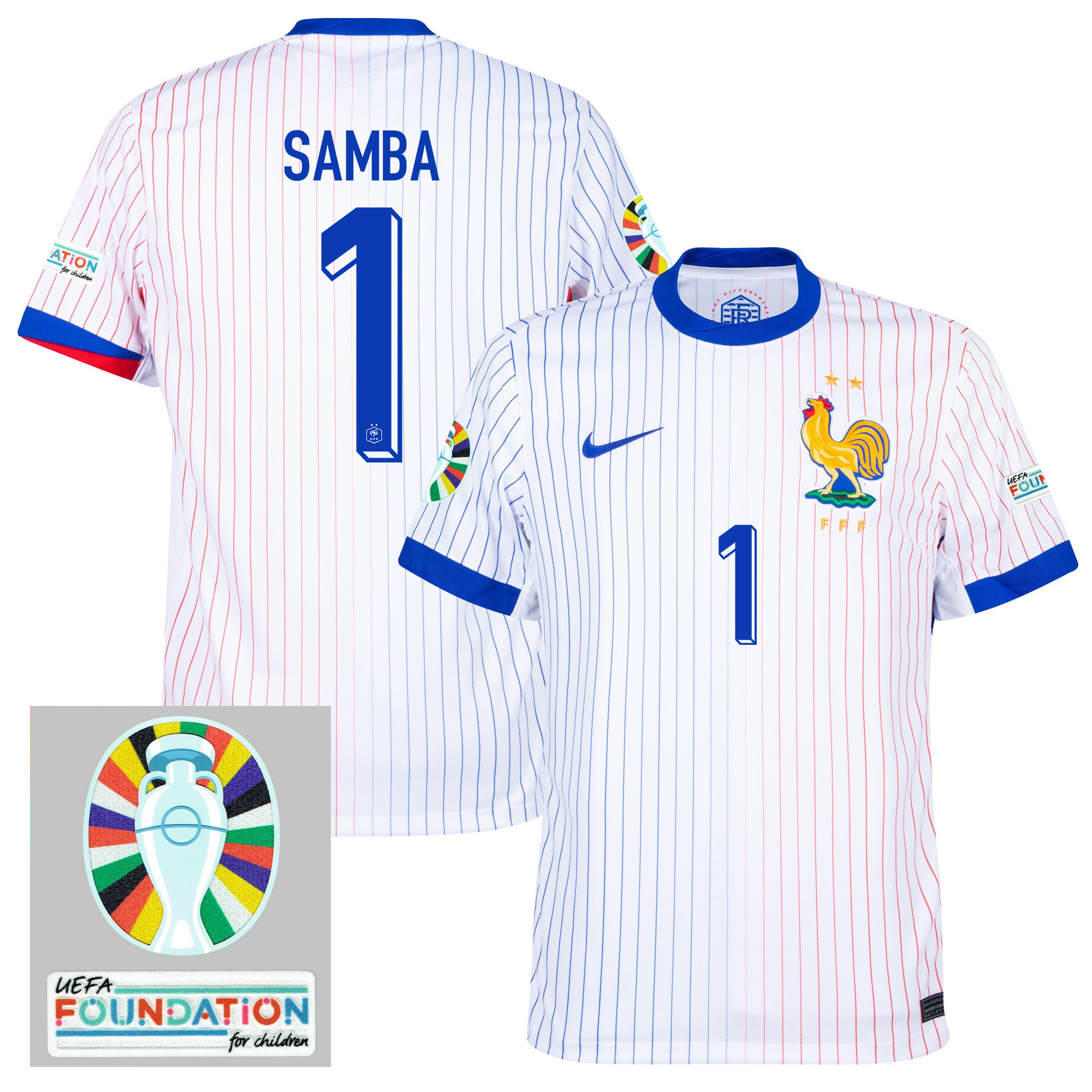 Brice Samba 1 France National Team 2024/25 Away Jersey - Euro UEFA Patch - Men, White