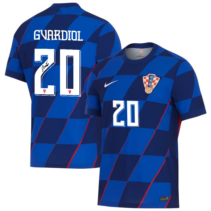 Joško Gvardiol 20 Signed Croatia National Team 2024 Away Men Jersey Autographed - Navy