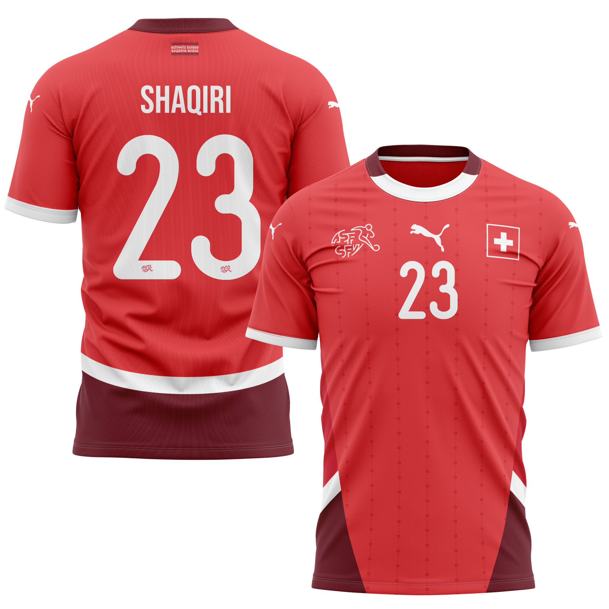 Xherdan Shaqiri 23 Switzerland National Team 2024/25 Home Kits AOP T-shirt - Red