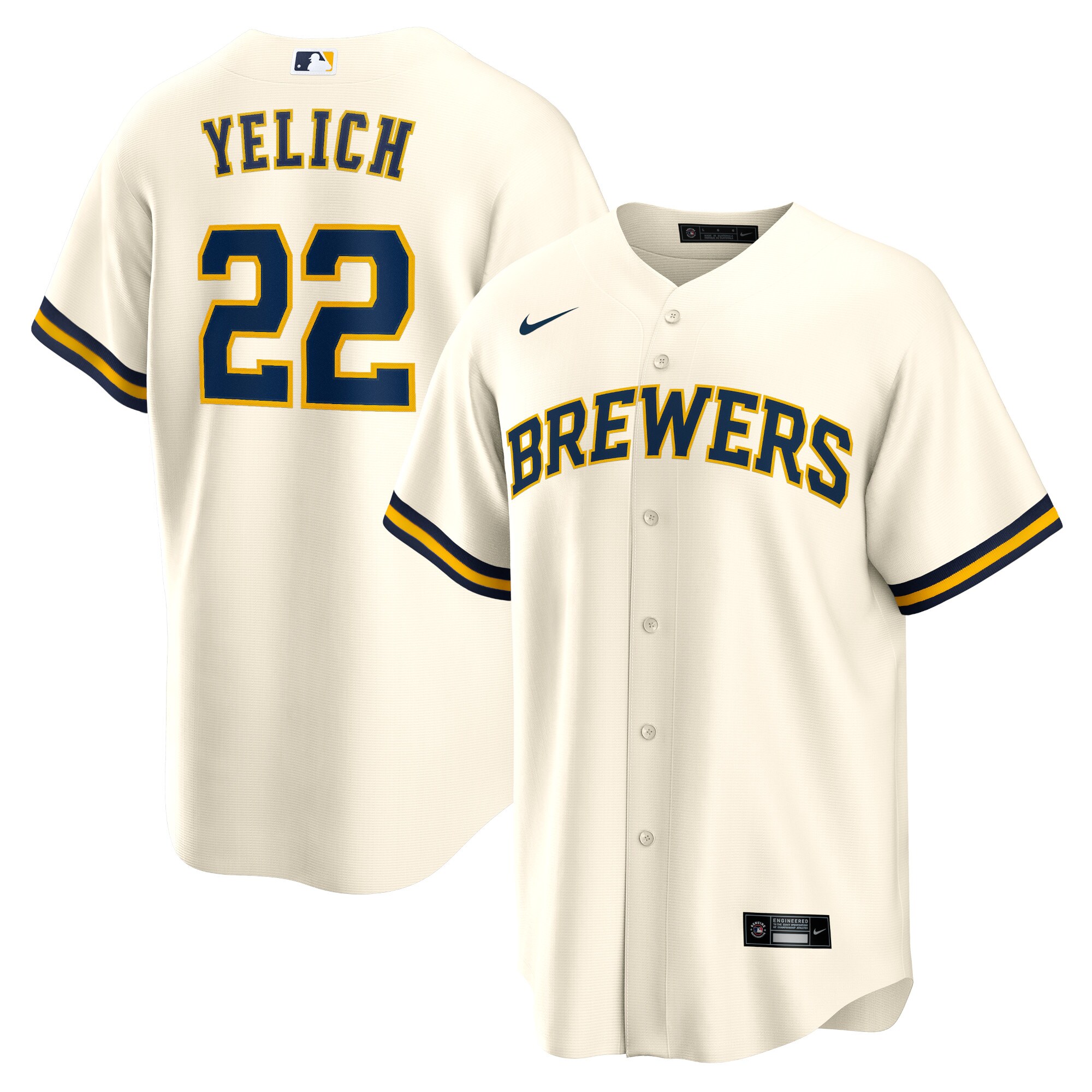 Christian Yelich Milwaukee Brewers  Alternate Replica Player Jersey - Cream