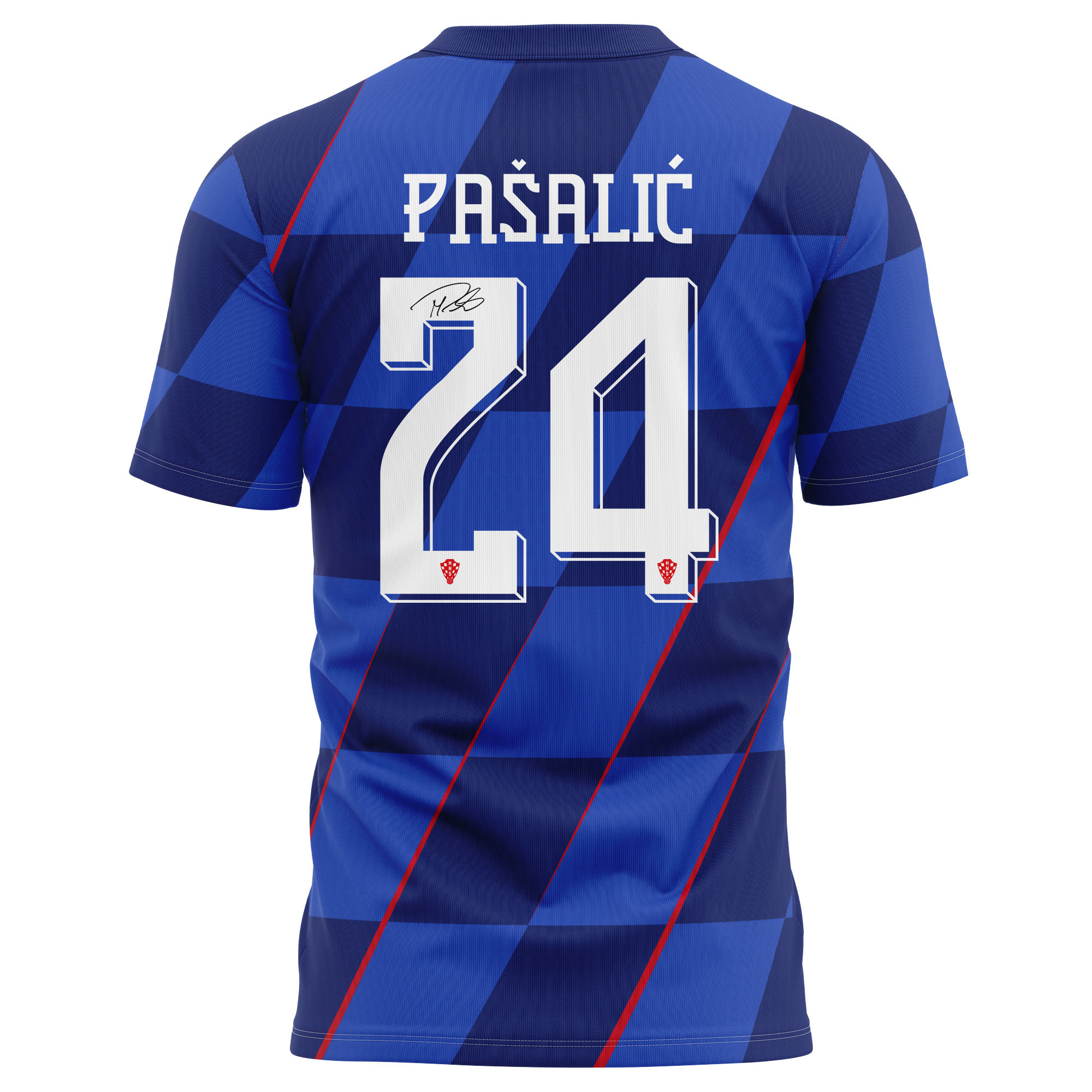 Marco Pašalić 24 Signed Croatia National Team 2024/25 Away Kits AOP T-shirt Autographed - Navy