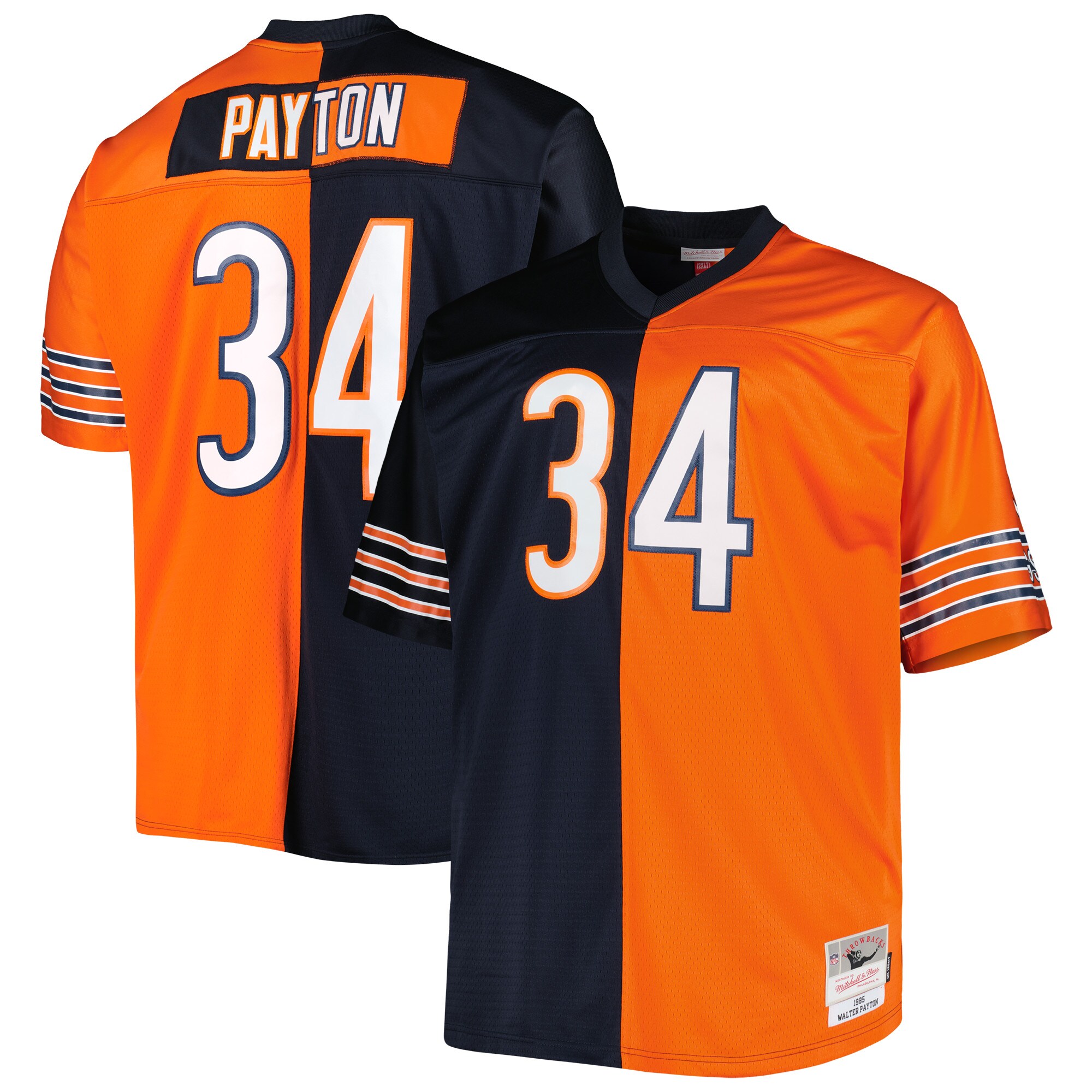 Walter Payton Chicago Bears Mitchell & Ness Big & Tall Split Legacy Retired Player Replica Jersey - Navy\/Orange