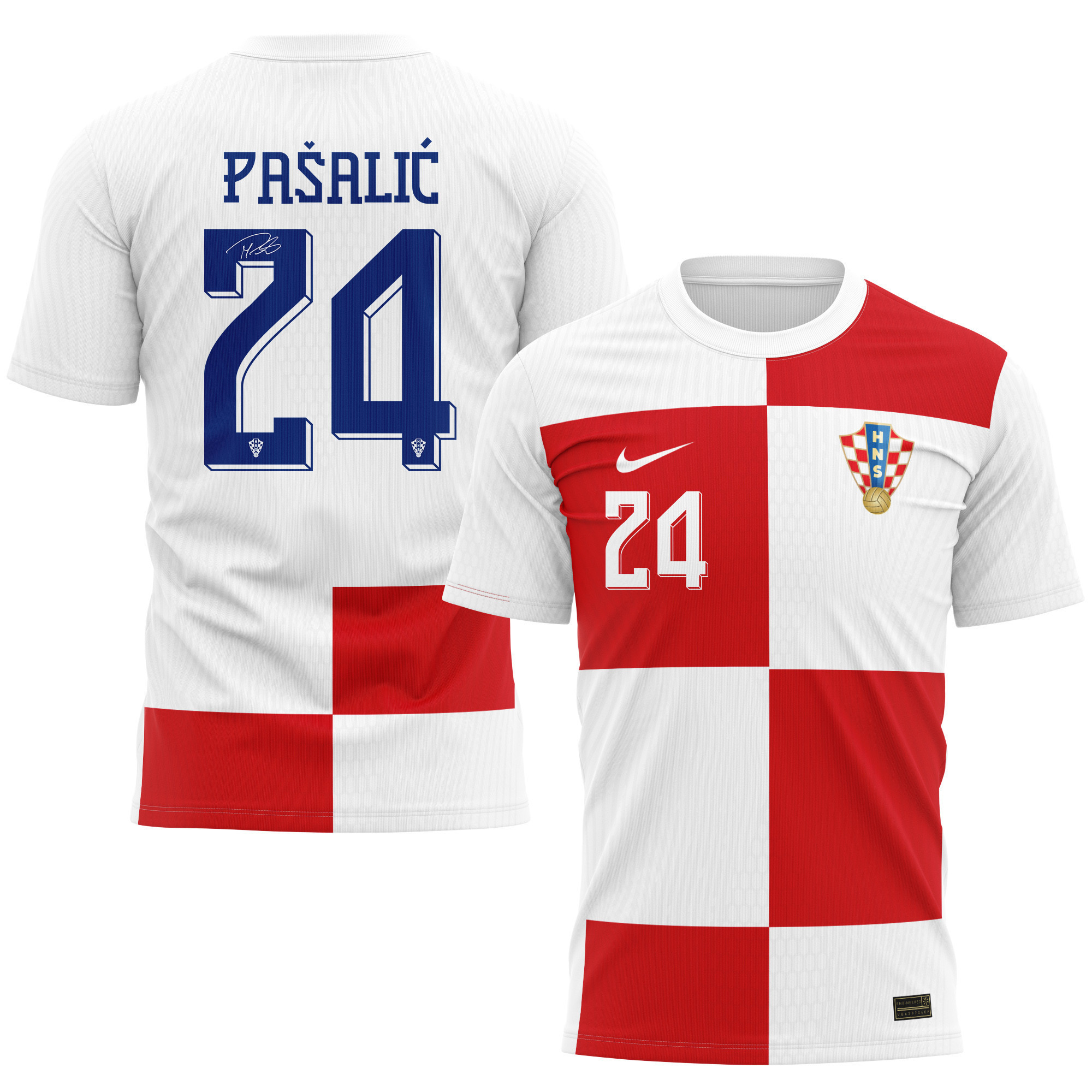 Marco Pašalić 24 Signed Croatia National Team 2024/25 Home Kits AOP T-shirt Autographed - White