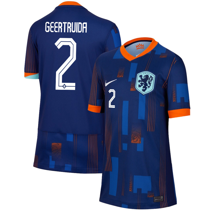 Lutsharel Geertruida 2 Netherlands National Team 2024/25 Away YOUTH Jersey - Navy