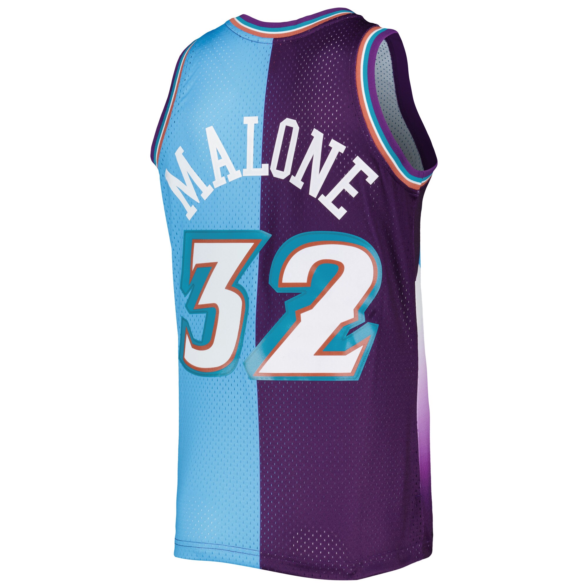Karl Malone Utah Jazz Mitchell & Ness Hardwood Classics 1996\/97 Split Swingman Jersey - Purple\/Turquoise