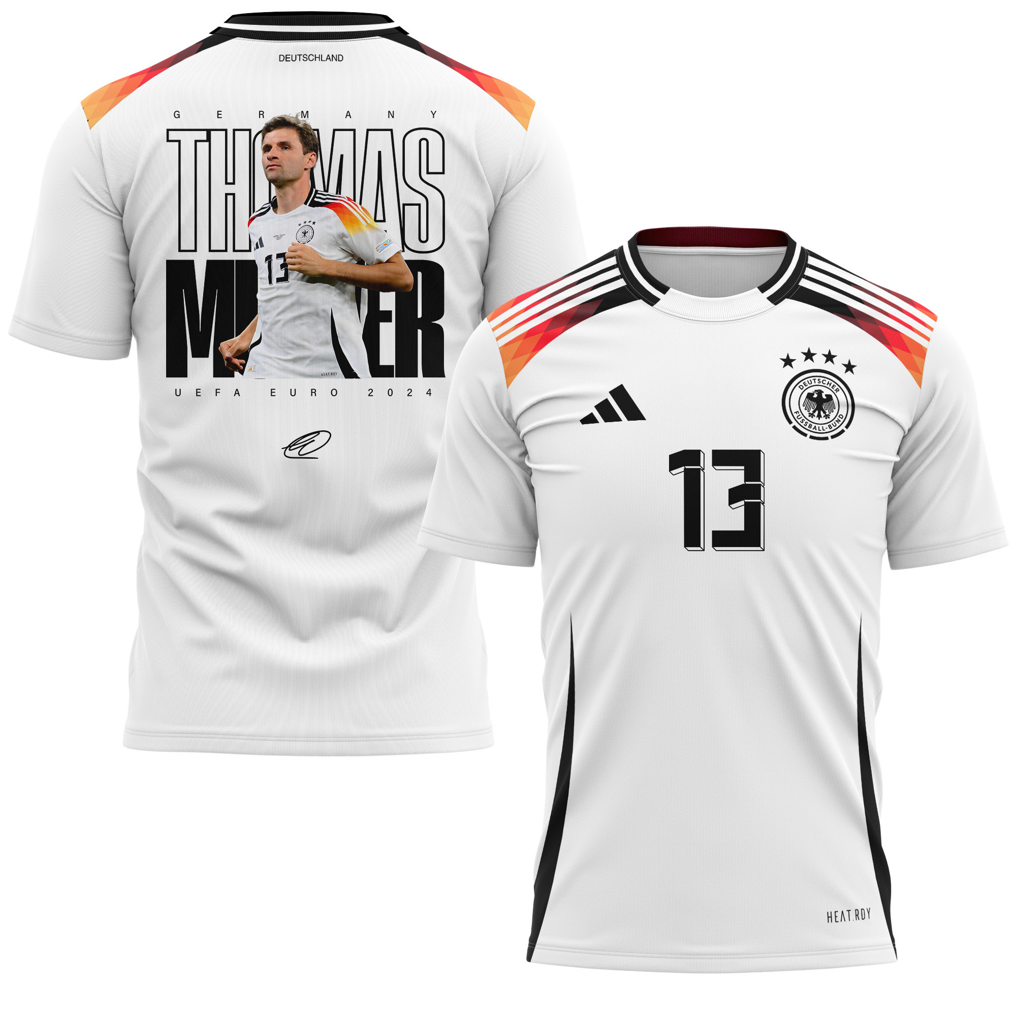 Thomas Müller 13 Signed Iconic Germany National Team 2024 Home Kits AOP T-shirt - White