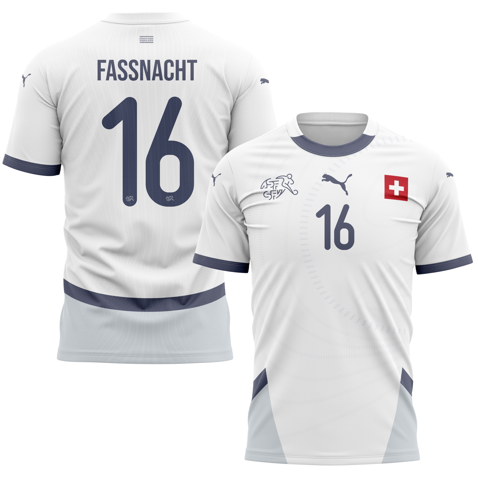 Christian Fassnacht 16 Switzerland National Team 2024/25 Away Kits AOP T-shirt - White