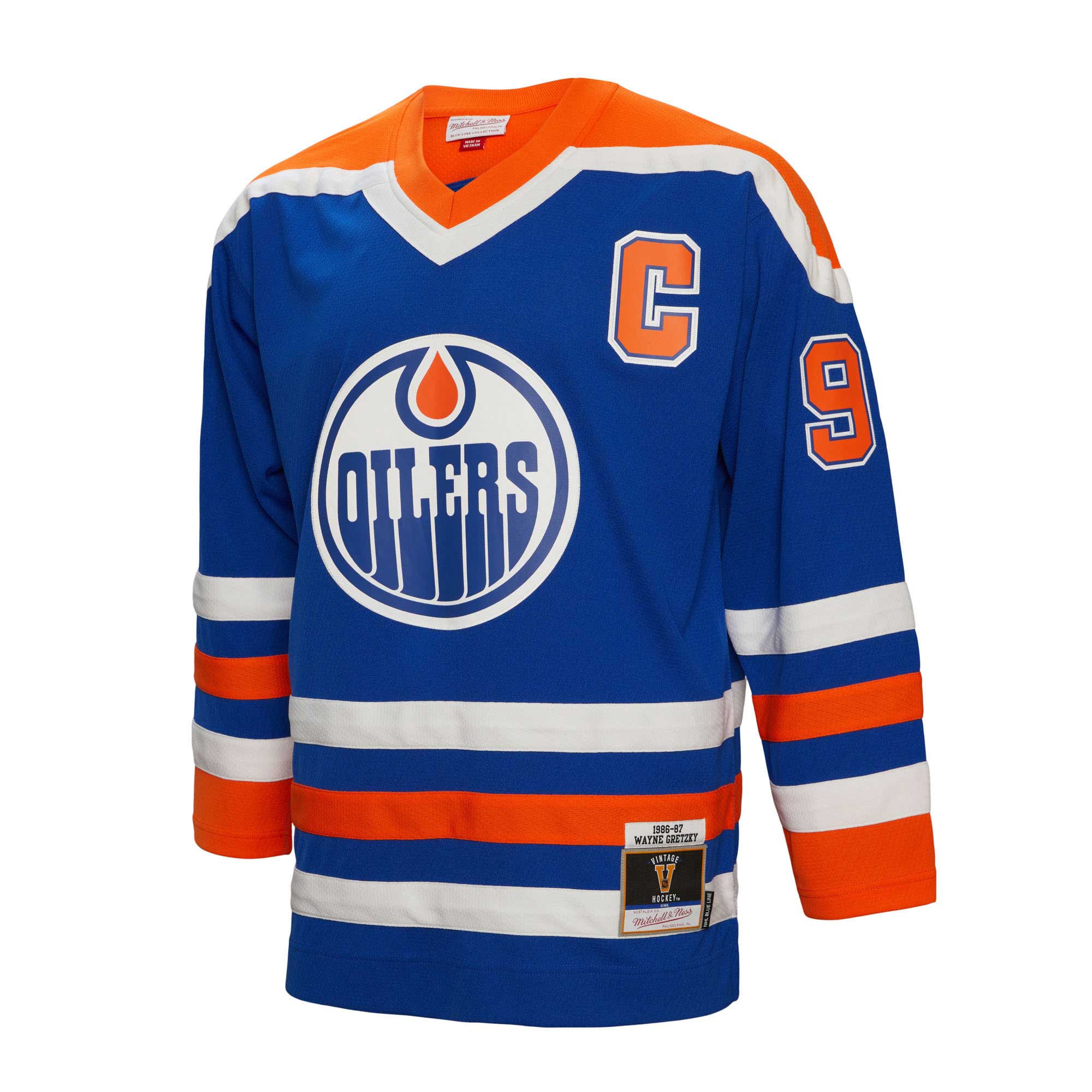 Wayne Gretzky Edmonton Oilers Mitchell & Ness Captain Patch 1986\/87 Blue Line Player Jersey - Royal
