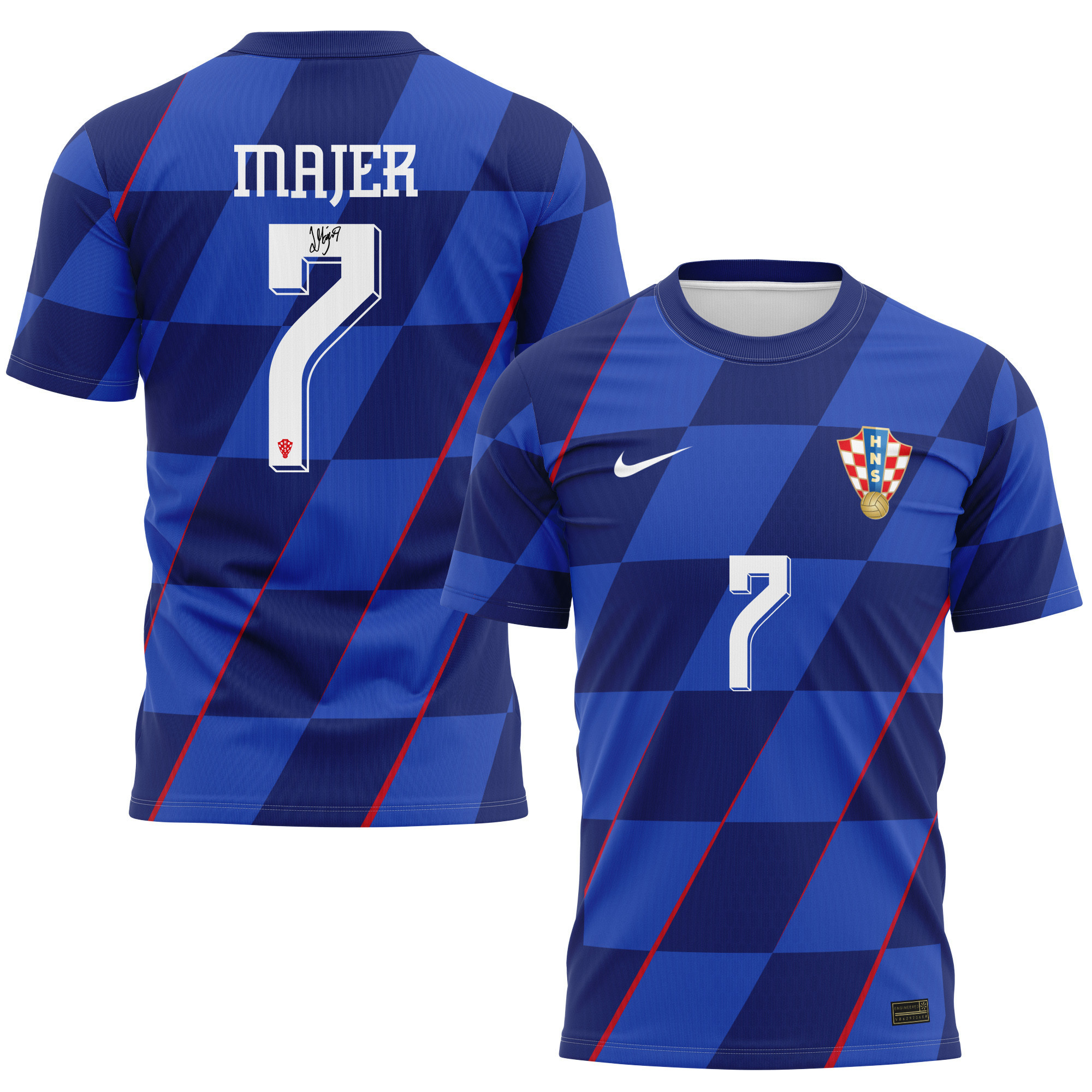 Lovro Majer 7 Signed Croatia National Team 2024/25 Away Kits AOP T-shirt Autographed - Navy