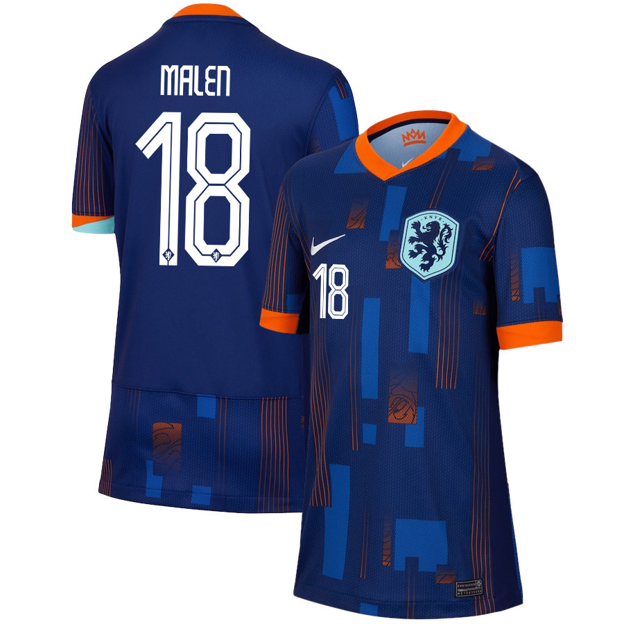 Donyell Malen 18 Netherlands National Team 2024/25 Away YOUTH Jersey - Navy