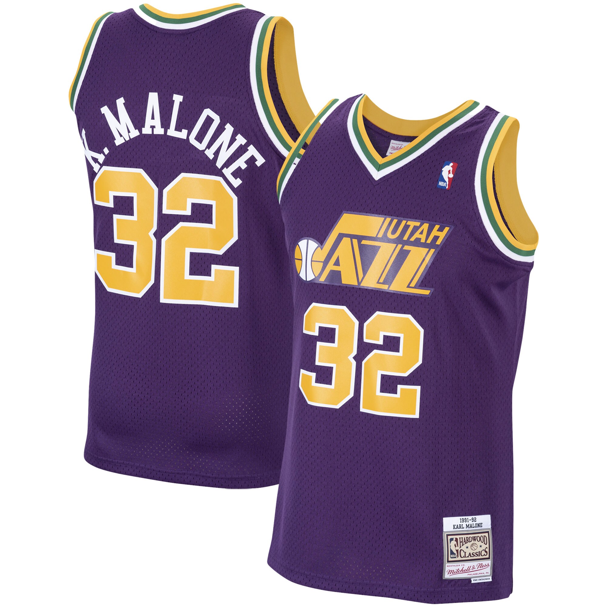 Karl Malone Utah Jazz Mitchell & Ness 1991\/92 Hardwood Classics Swingman Jersey - Purple