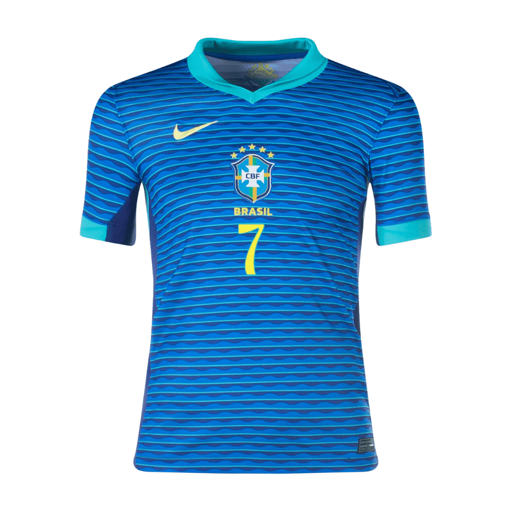 Vinicius Junior 7 Brazil National Team 2024 Away Stadium YOUTH Jersey - Blue