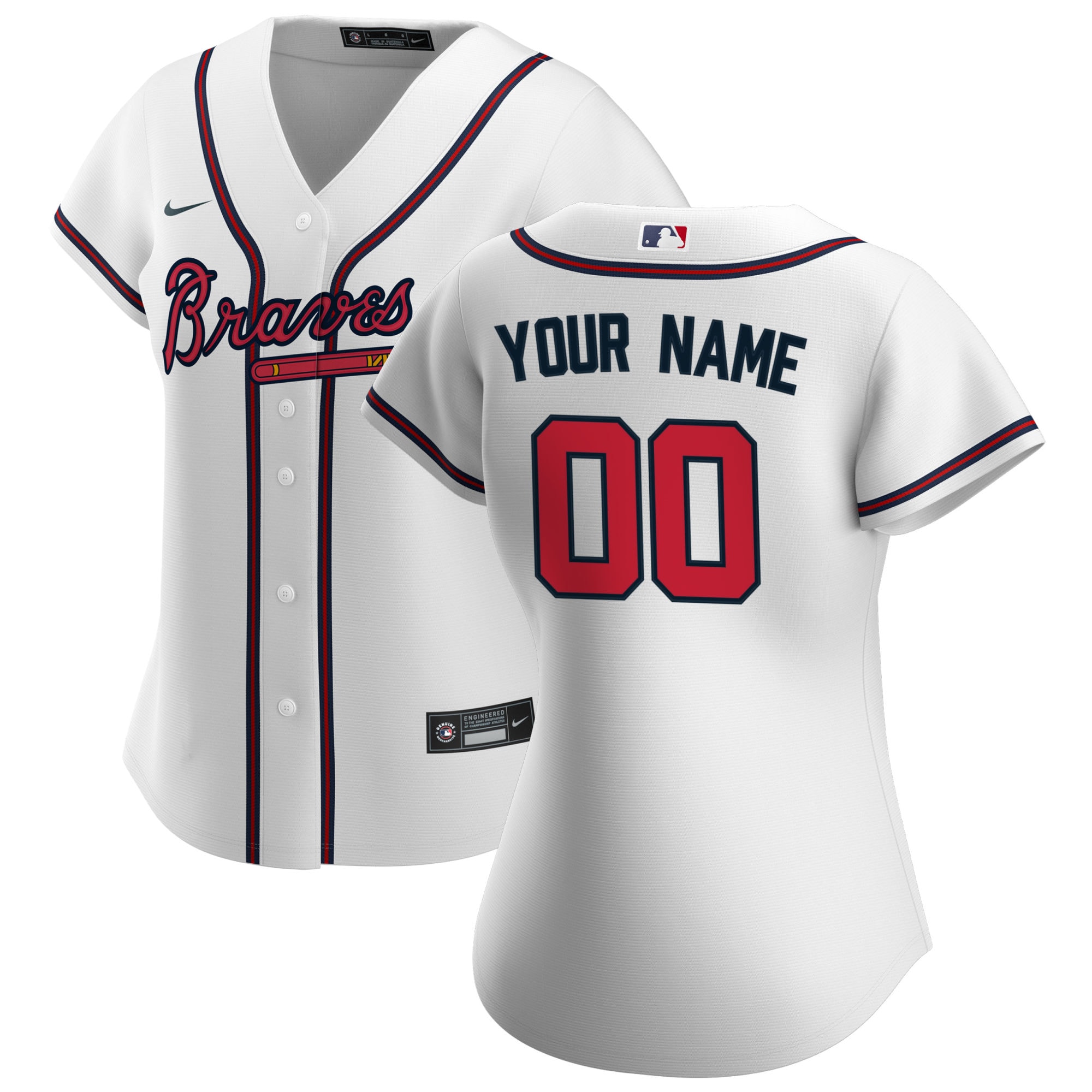 Atlanta Braves  Women's Home Replica Custom Jersey - White