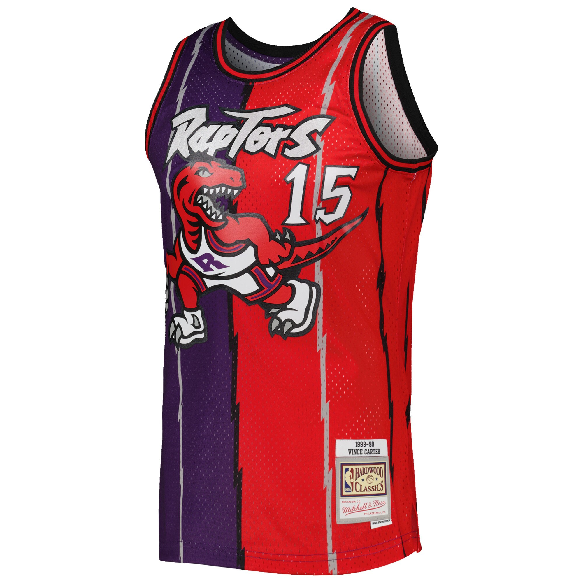 Vince Carter Toronto Raptors Mitchell & Ness Hardwood Classics 1998\/99 Split Swingman Jersey - Purple\/Red