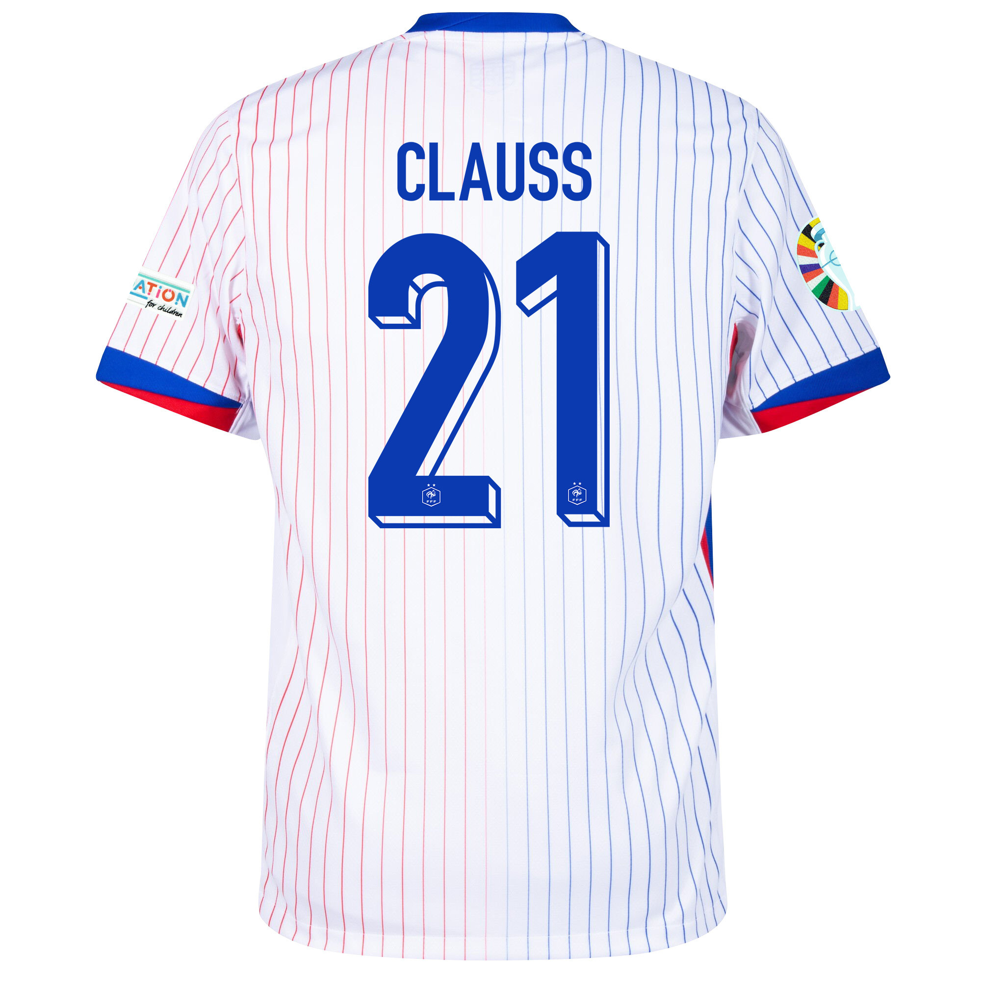 Jonathan Clauss 21 France National Team 2024/25 Away Jersey - Euro UEFA Patch - Men, White