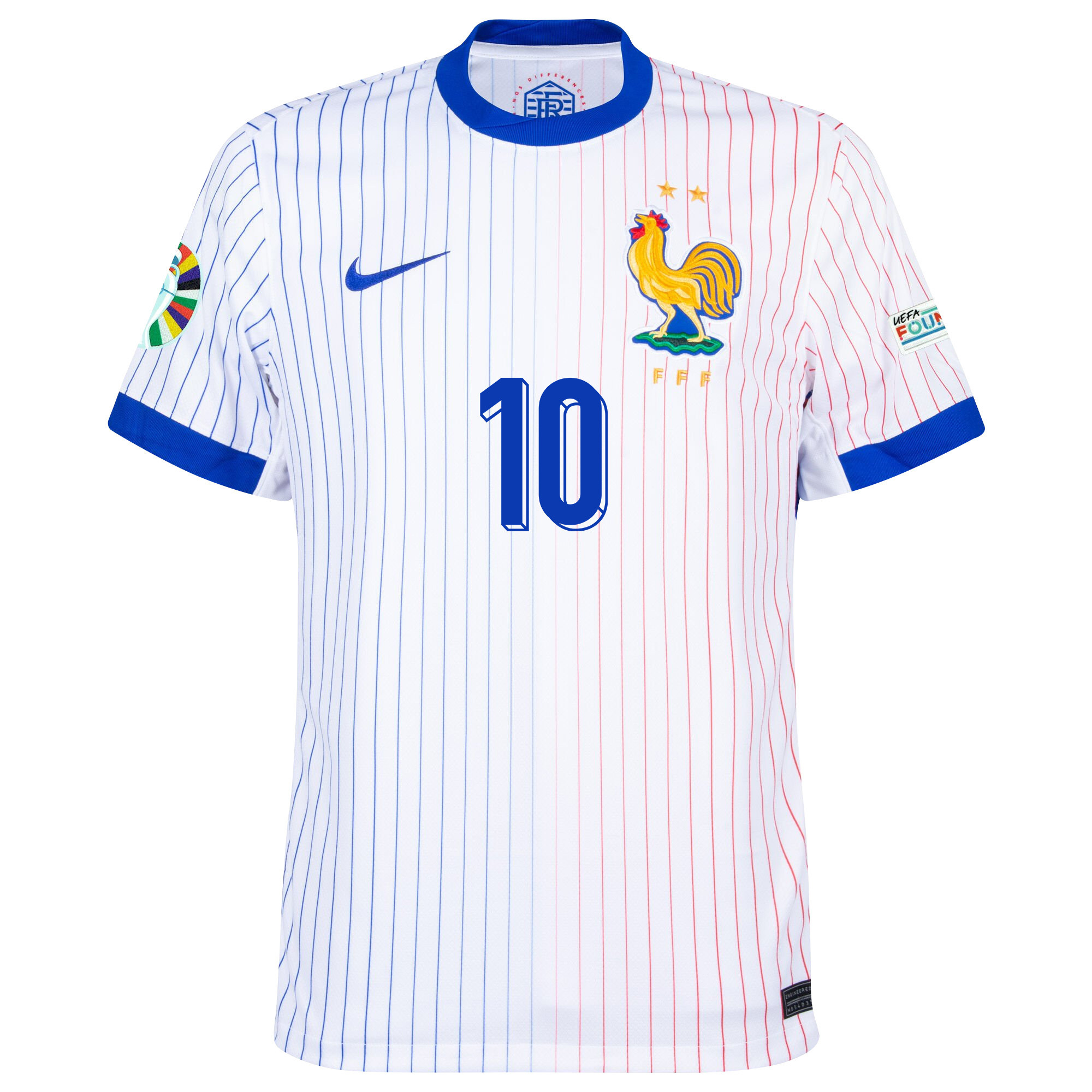 Kylian Mbappé 10 France National Team 2024/25 Away Jersey - Euro UEFA Patch - Men, White