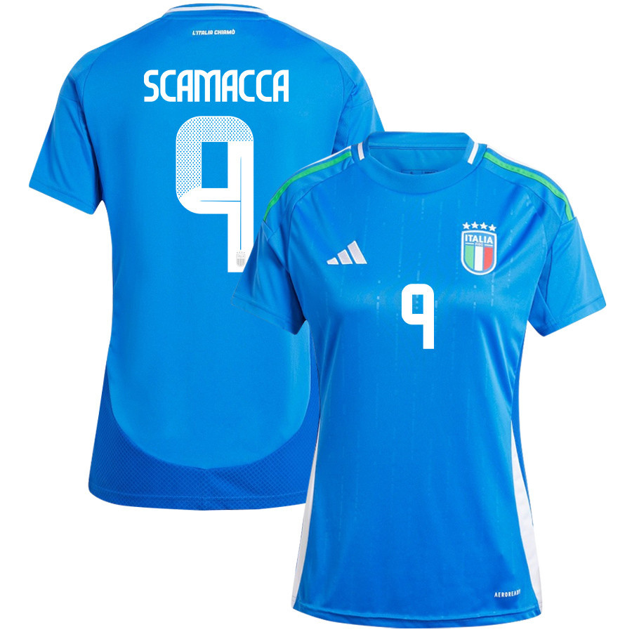 Gianluca Scamacca 9 Italy National Team 2024/25 Home Women Jersey - Blue