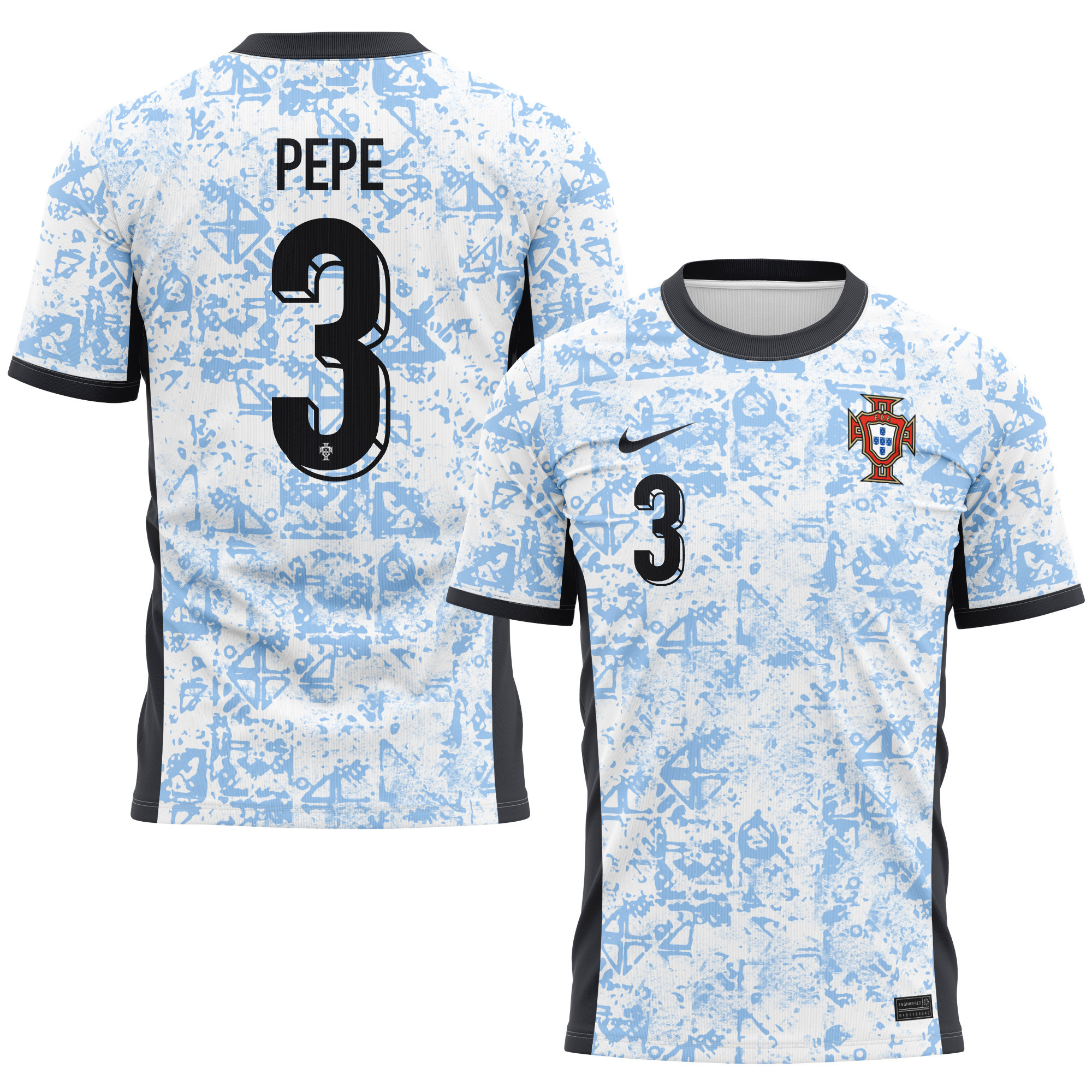 Pepe 3 Portugal National Team 2024/25 Away Kits AOP T-shirt - Cream/Blue