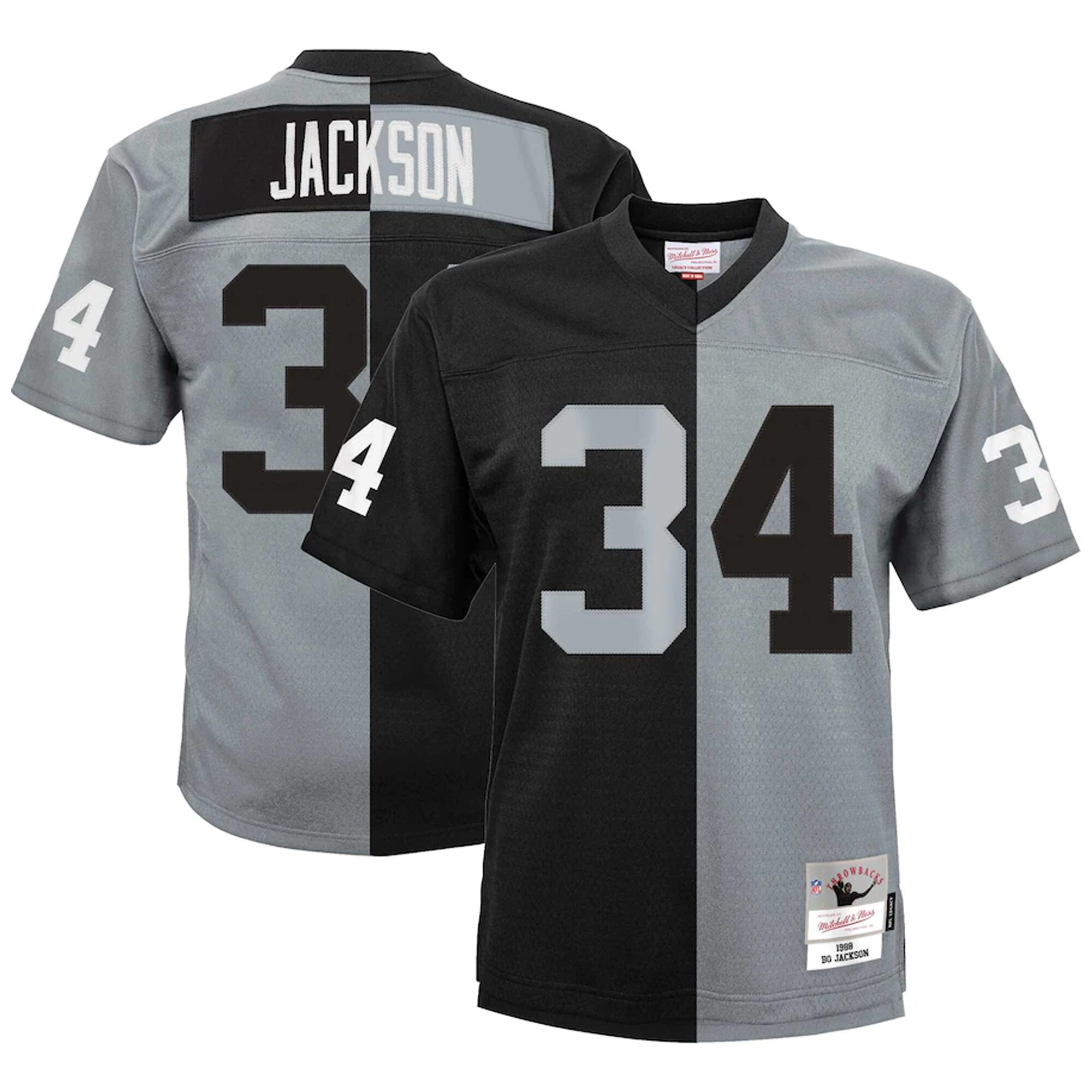 Bo Jackson Las Vegas Raiders Mitchell & Ness Youth Split Legacy Jersey - Black\/Silver