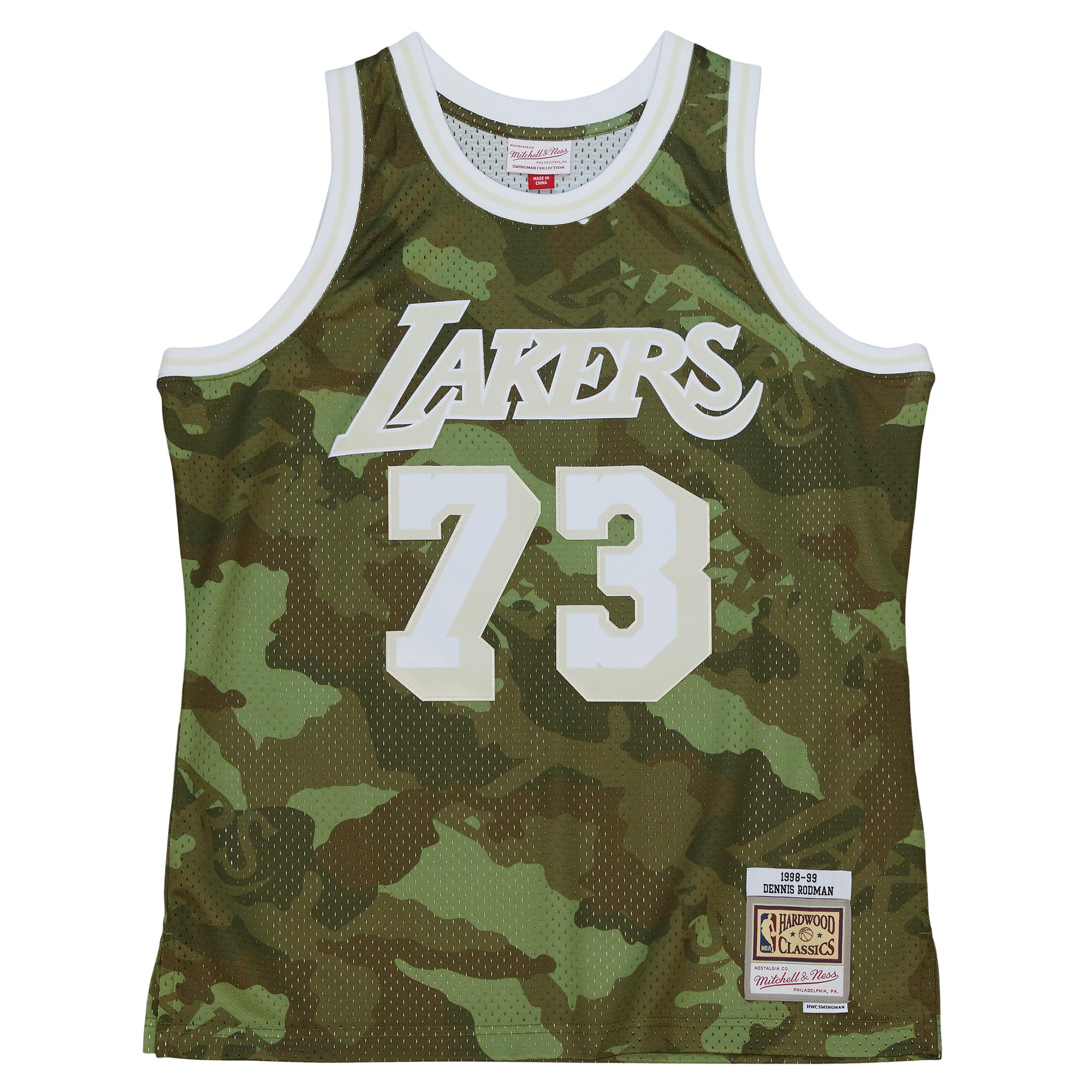 Dennis Rodman Los Angeles Lakers Mitchell & Ness Hardwood Classics 1998\/99 Ghost Green Swingman Jersey - Camo
