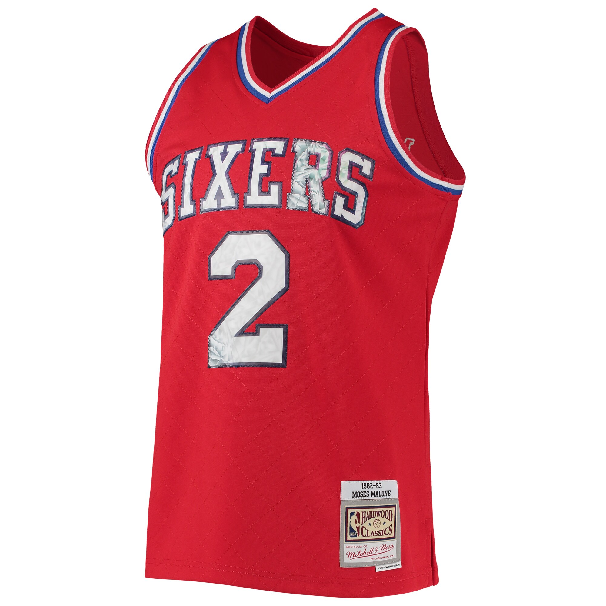 Moses Malone Philadelphia 76ers Mitchell & Ness 1982\/83 Hardwood Classics NBA 75th Anniversary Diamond Swingman Jersey - Red