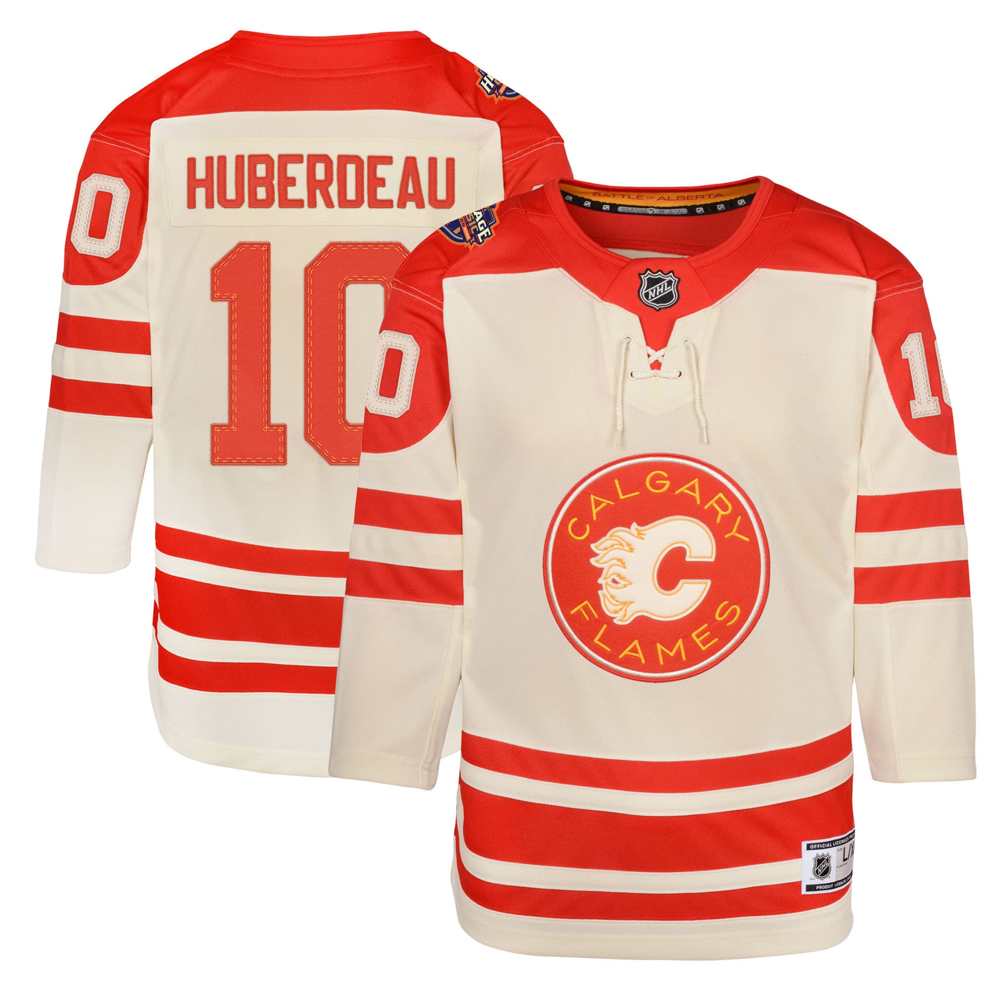 Jonathan Huberdeau Calgary Flames Youth 2023 NHL Heritage Classic Premier Player Jersey\u00c2\u00a0\u00e2\u20ac\u201c Cream