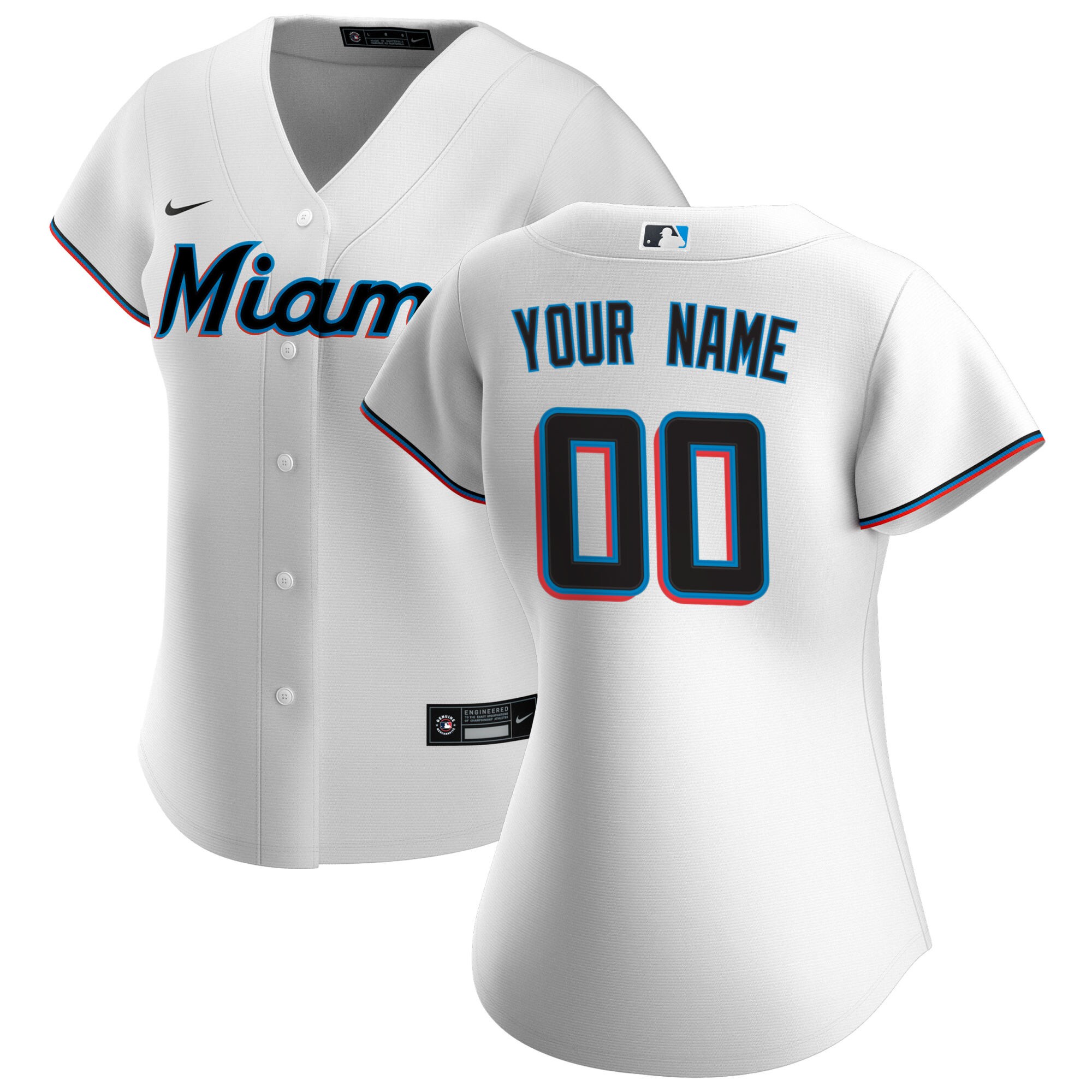 Miami Marlins  Women's Home Replica Custom Jersey - White
