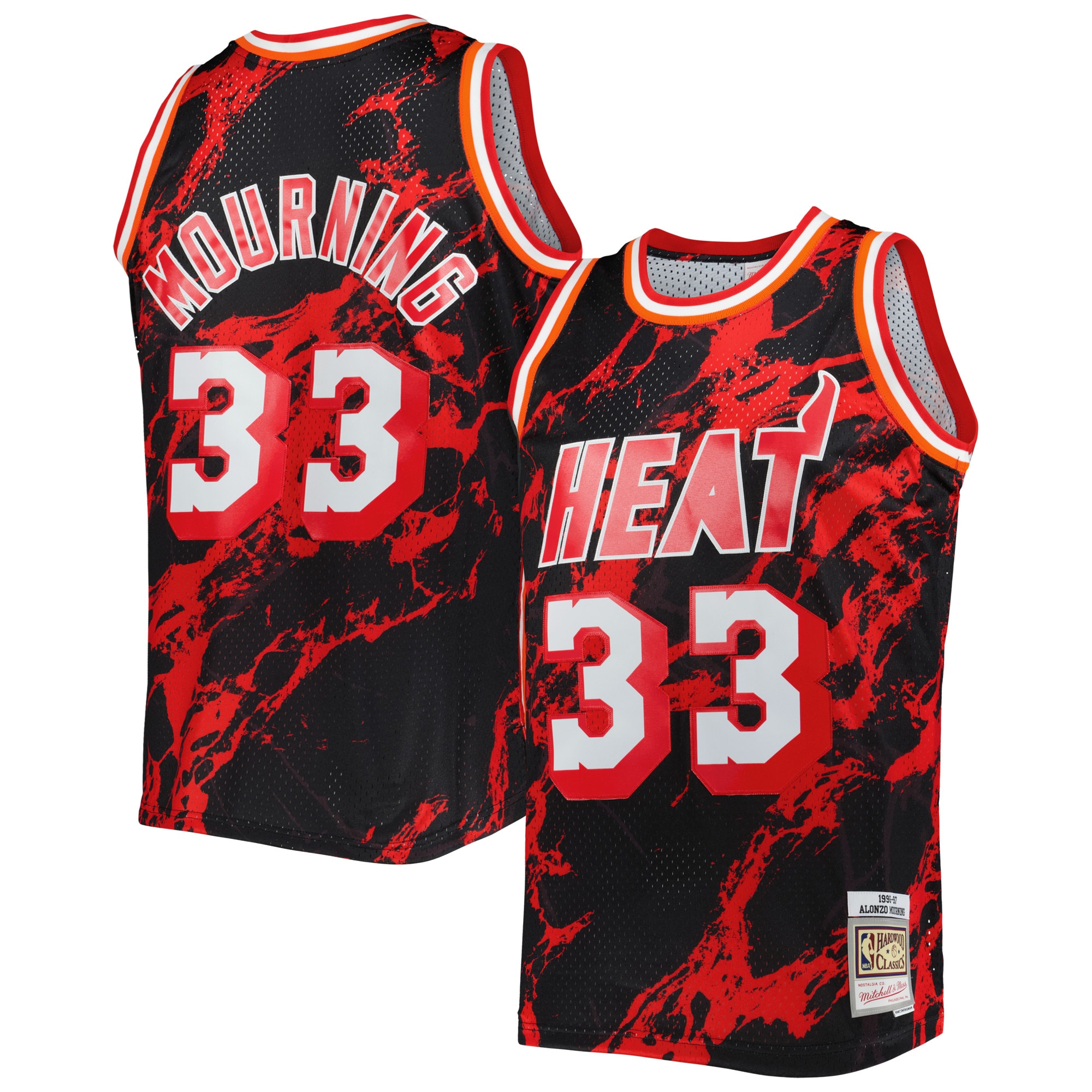 Alonzo Mourning Miami Heat Mitchell & Ness 1996\/97 Hardwood Classics Marble Swingman Jersey - Black