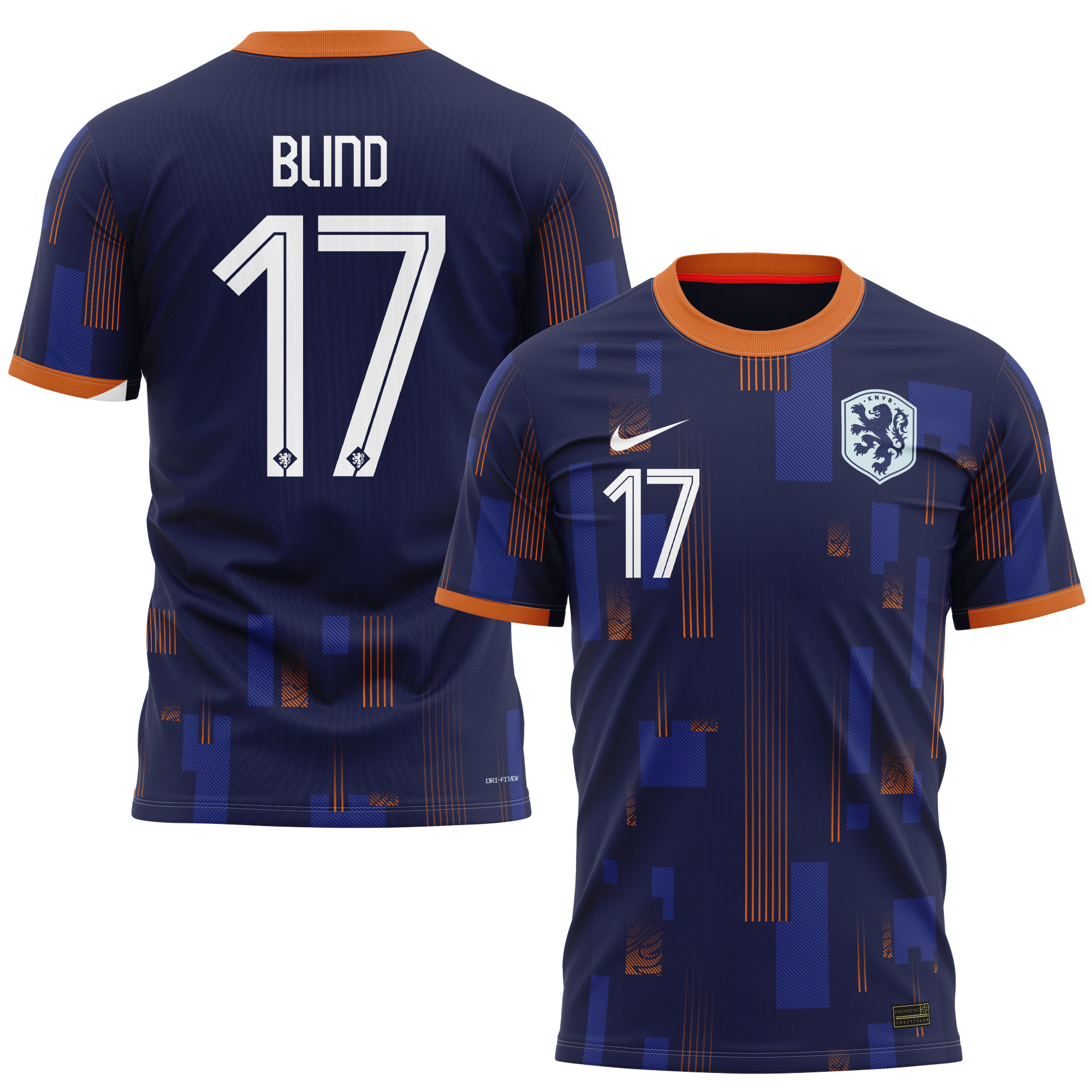 Daley Blind 17 Netherlands National Team 2024 Away Kits AOP T-shirt - Navy