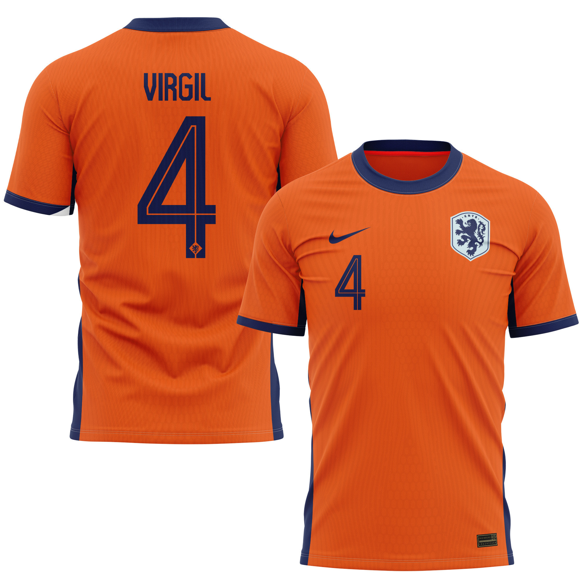 Virgil van Dijk 4 Netherlands National Team 2024 Home Kits AOP T-shirt - Orange