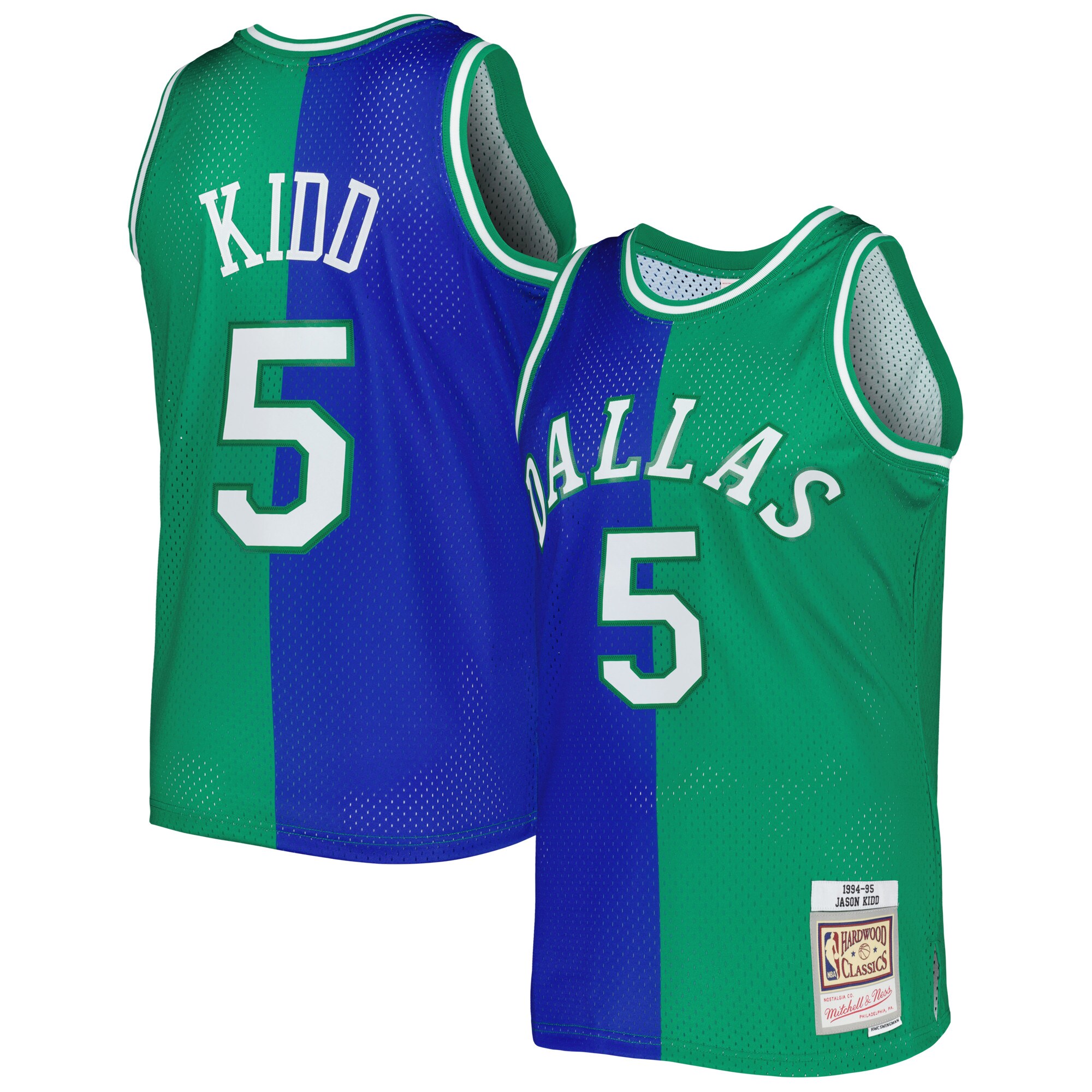 Jason Kidd Dallas Mavericks Mitchell & Ness Hardwood Classics 1994\/95 Split Swingman Jersey - Blue\/Green