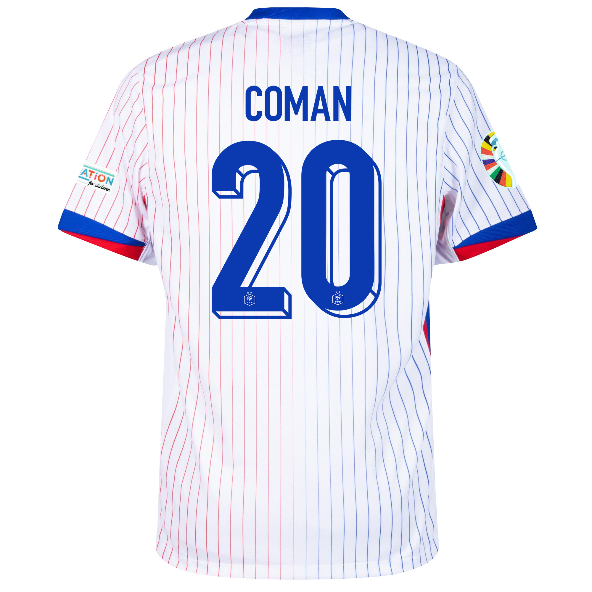 Kingsley Coman 20 France National Team 2024/25 Away Jersey - Euro UEFA Patch - Men, White