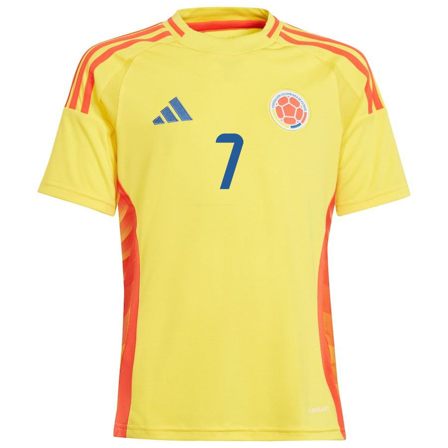 Luis Díaz 7 Colombia National Team 2024/25 Home YOUTH Jersey - Yellow