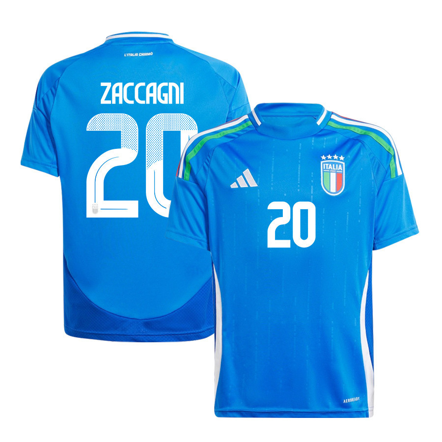 Mattia Zaccagni 20 Italy National Team 2024/25 Home YOUTH Jersey - Blue
