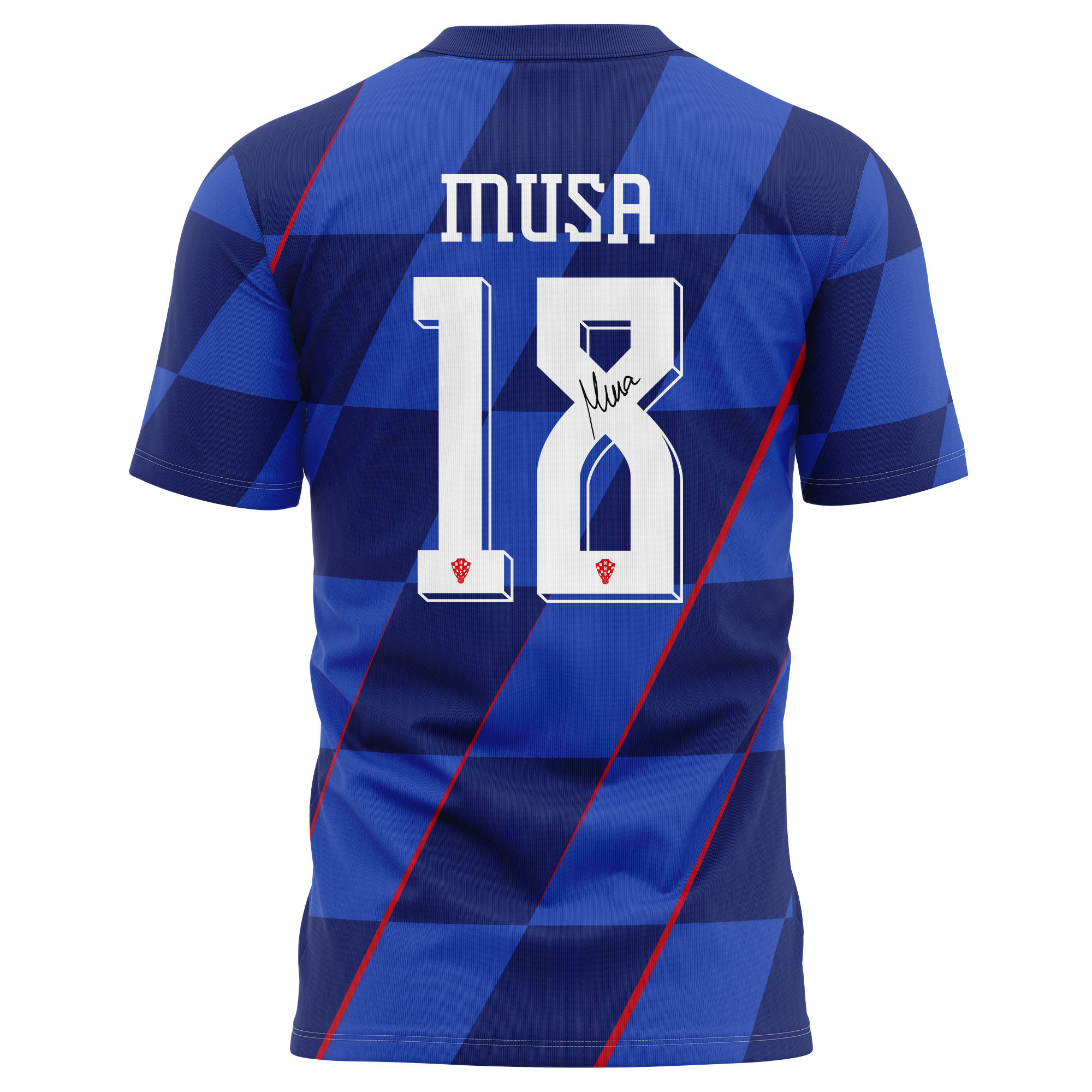 Petar Musa 18 Signed Croatia National Team 2024/25 Away Kits AOP T-shirt Autographed - Navy